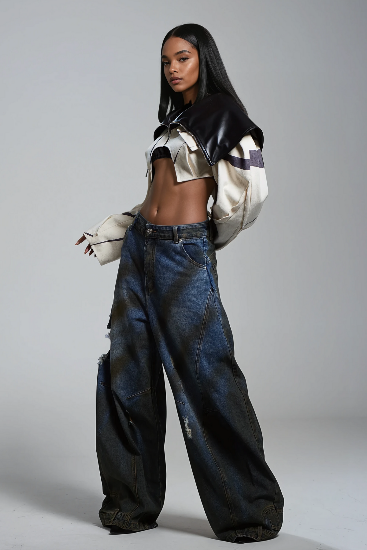 Aire Deconstruct Torn Barrel Jeans