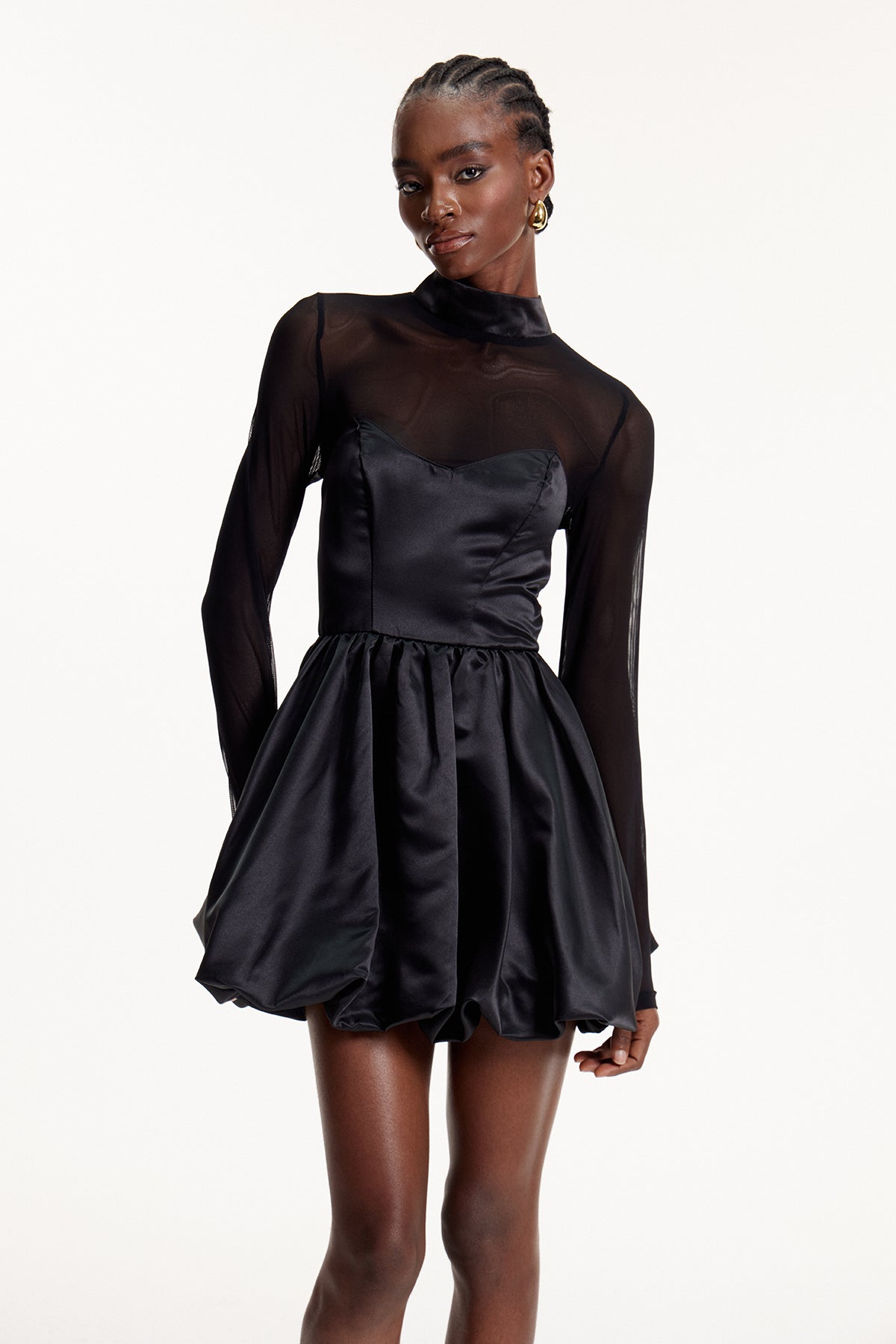 Alette Stand Collar Corset Satin Mini Dress