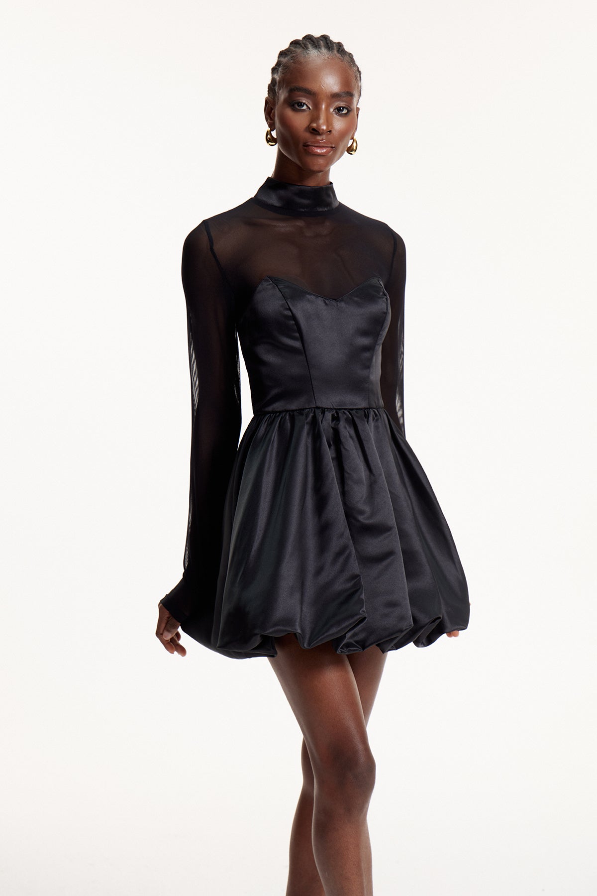 Alette Stand Collar Corset Satin Mini Dress