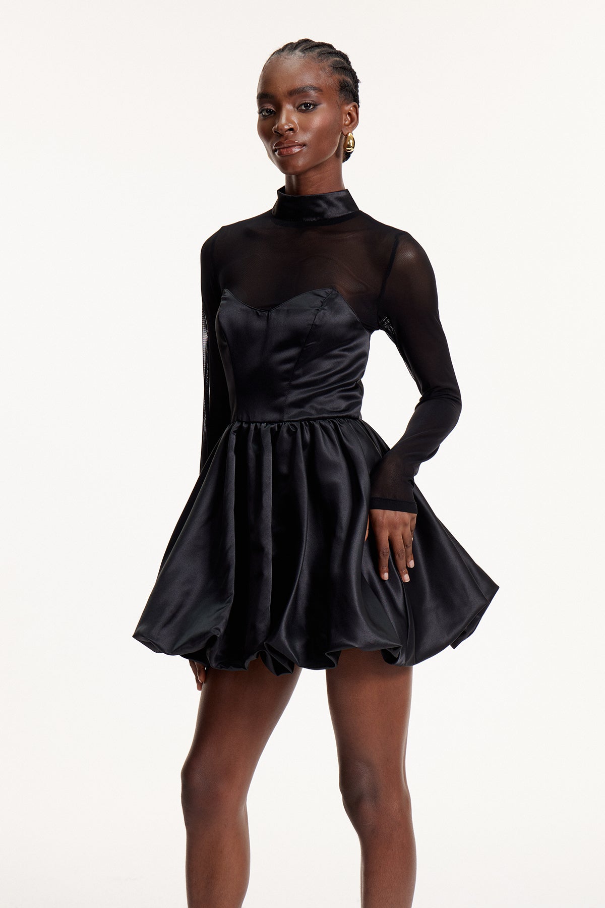 Alette Stand Collar Corset Satin Mini Dress