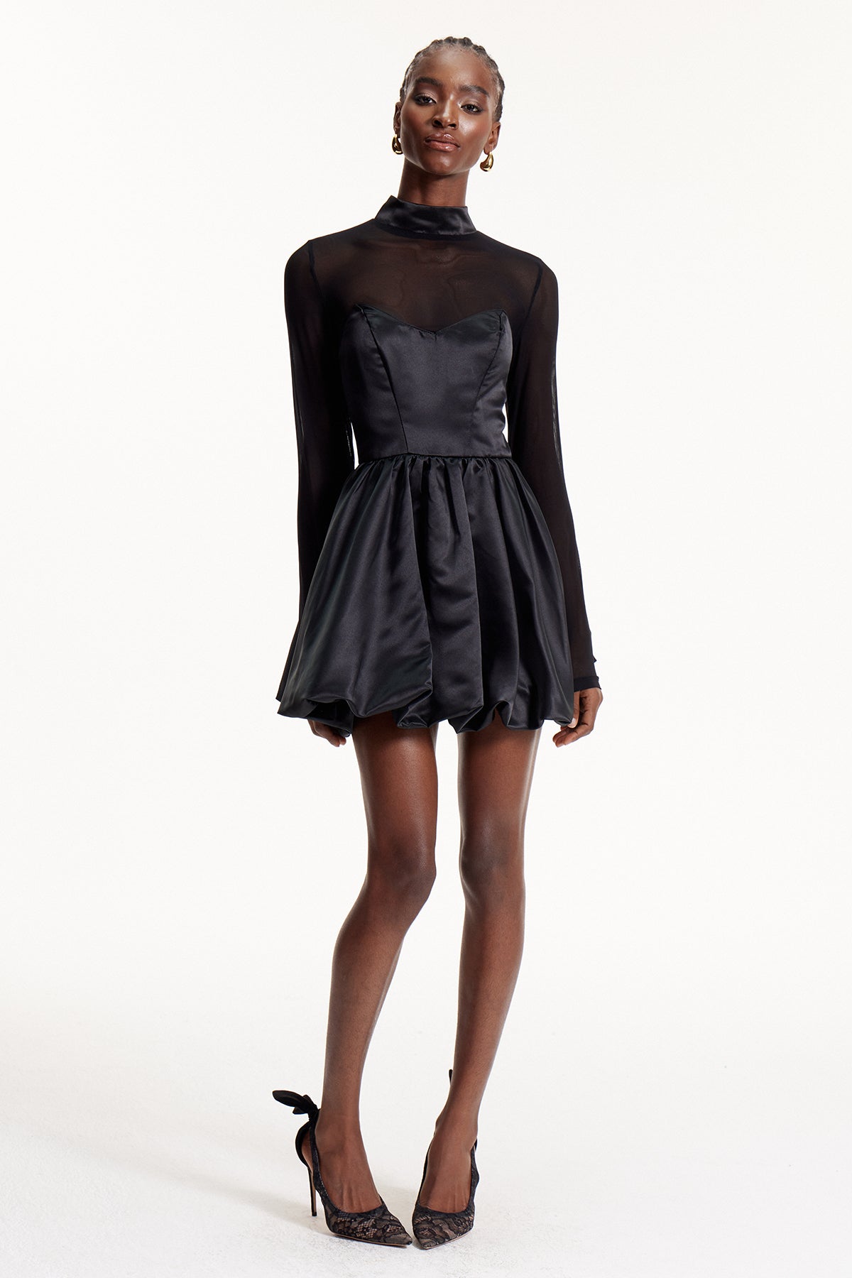 Alette Stand Collar Corset Satin Mini Dress