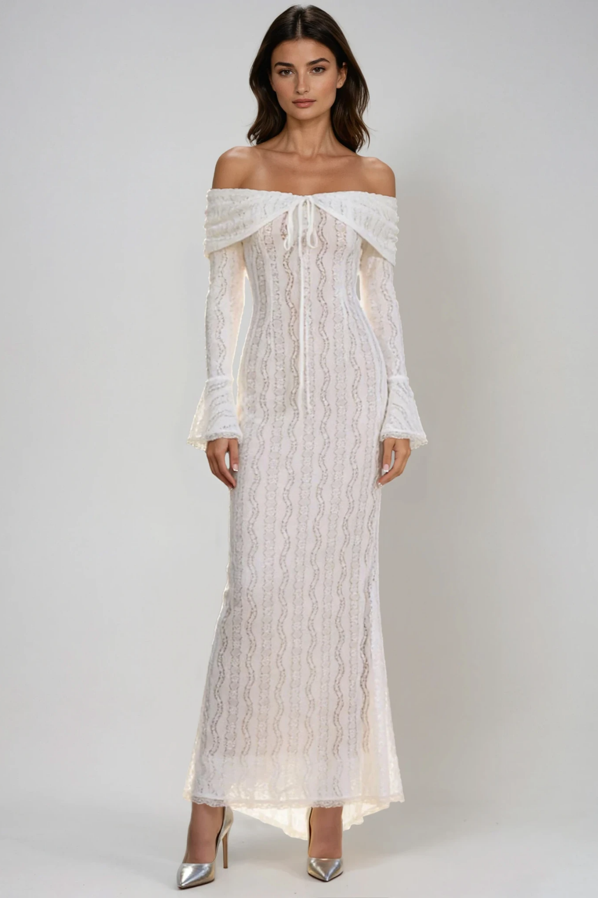 Alladitta Off Shoulder Lace Maxi Dress