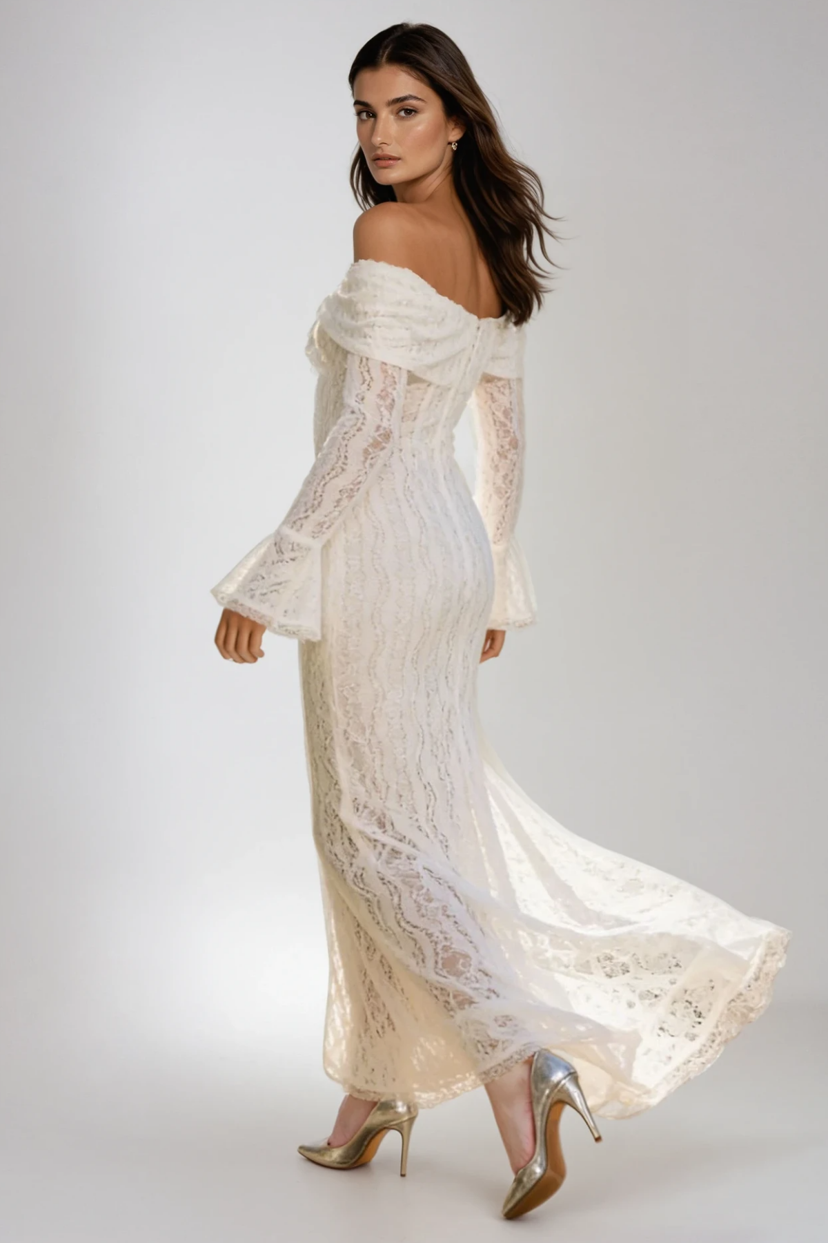 Alladitta Off Shoulder Lace Maxi Dress