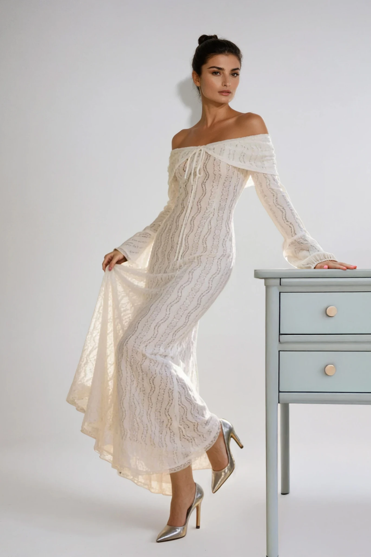 Alladitta Off Shoulder Lace Maxi Dress