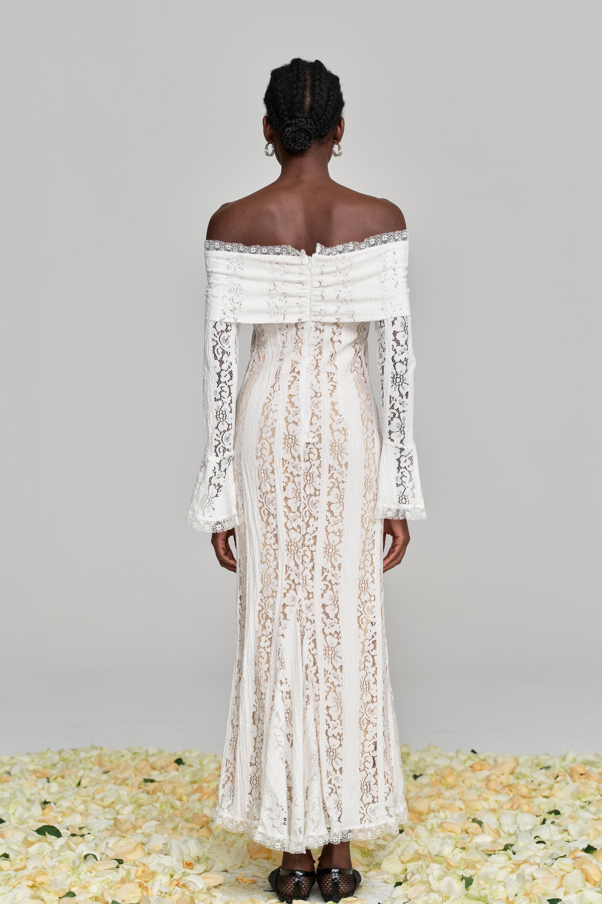 Alladitta Lace Off Shoulder Cutout Maxi Dress