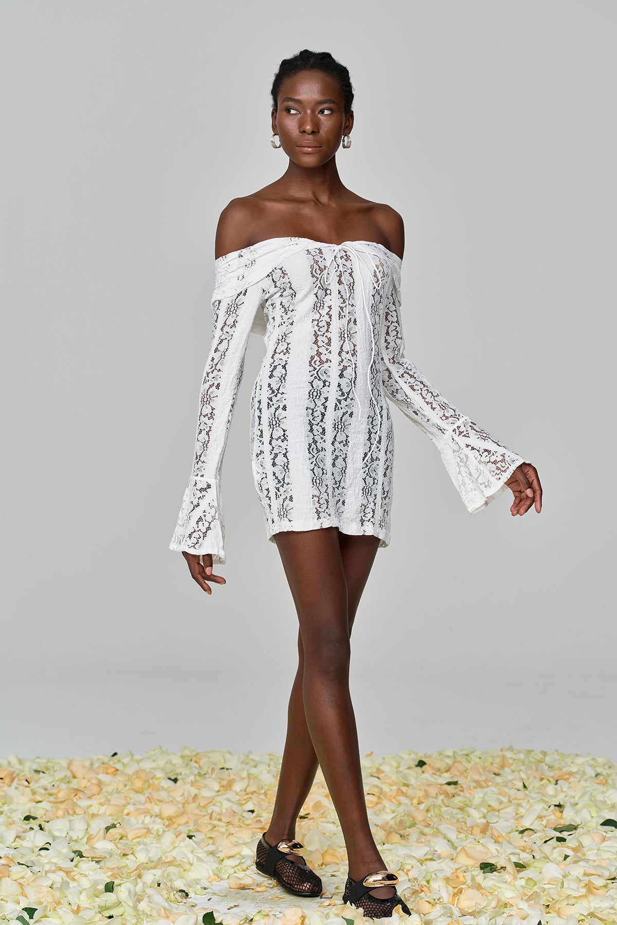 Alladitta Lace Off Shoulder Cutout Mini Dress