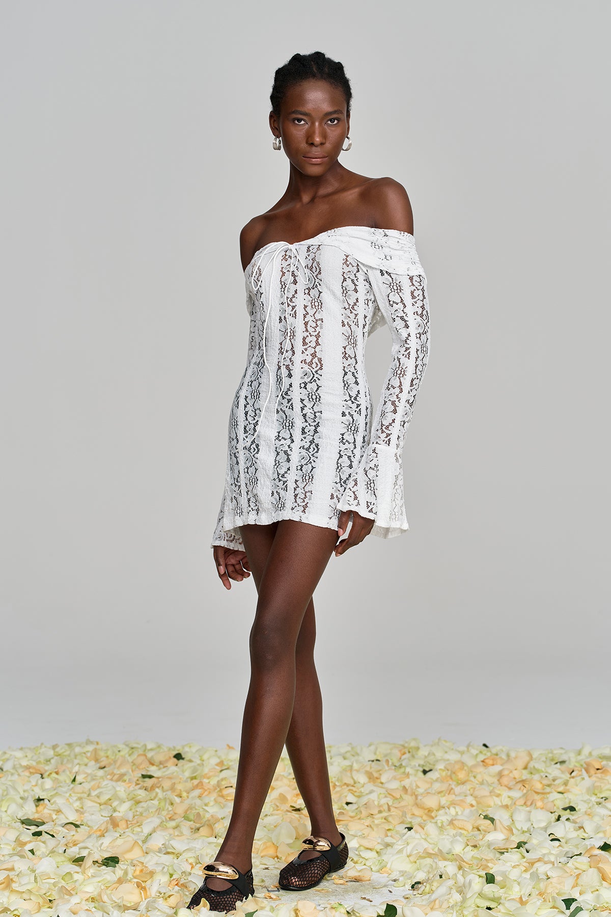 Alladitta Lace Off Shoulder Cutout Mini Dress