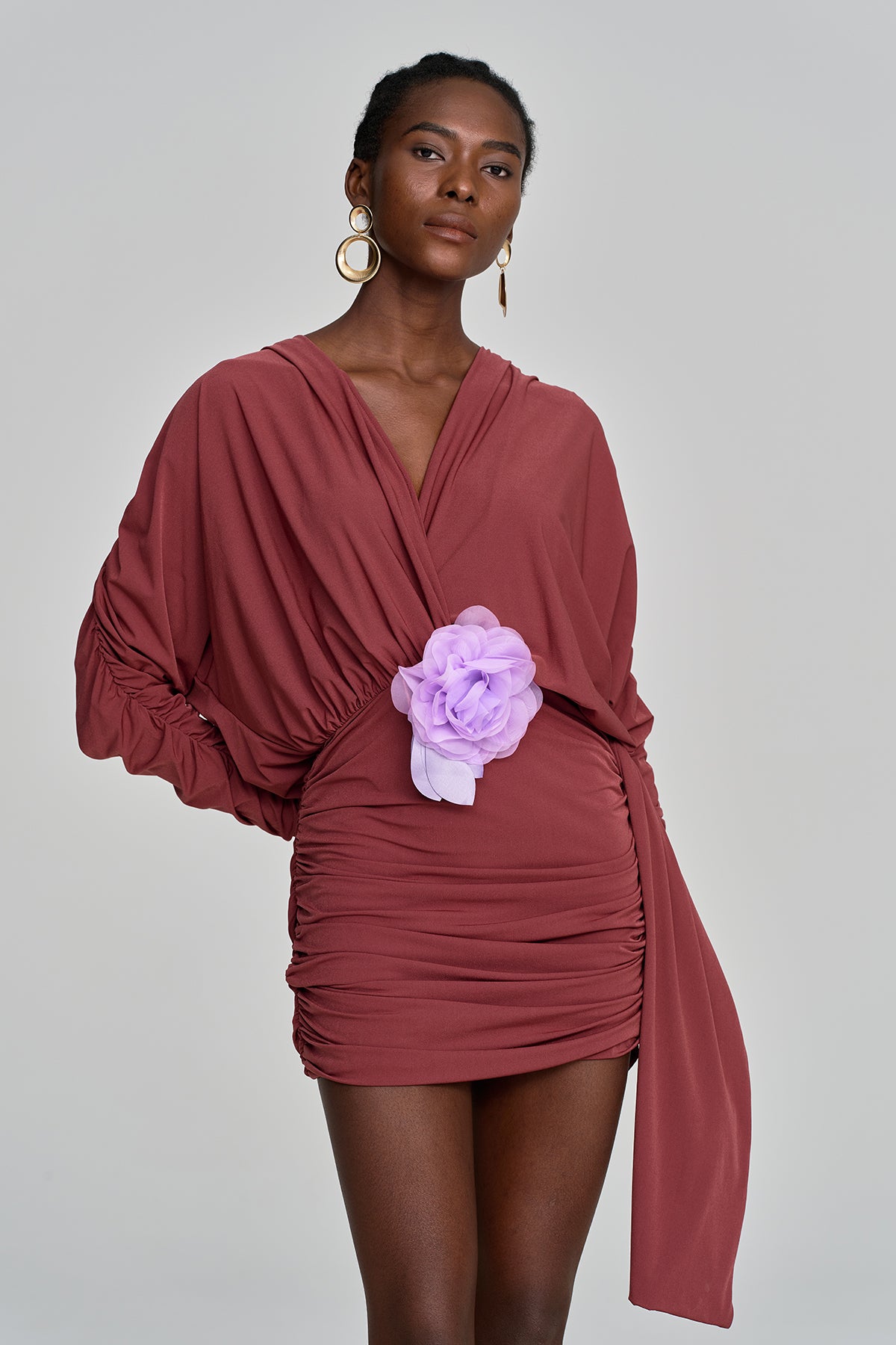 Almanzo Plunge Flower Cross Mini Dress