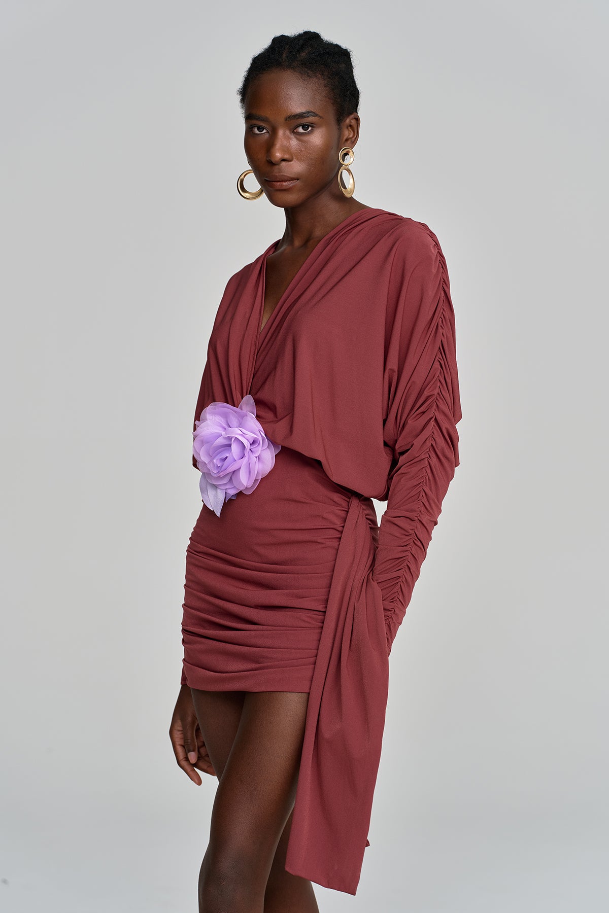 Almanzo Plunge Flower Cross Mini Dress