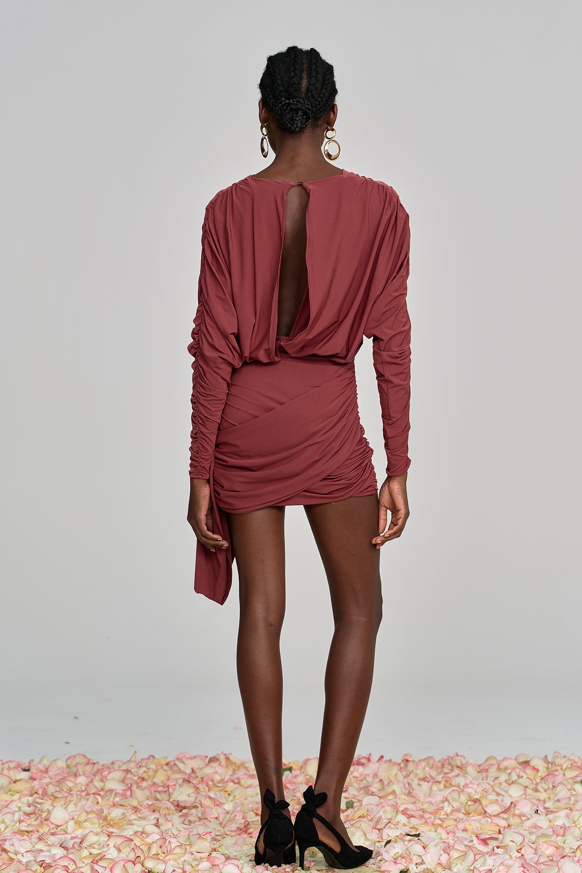 Almanzo Plunge Flower Cross Mini Dress