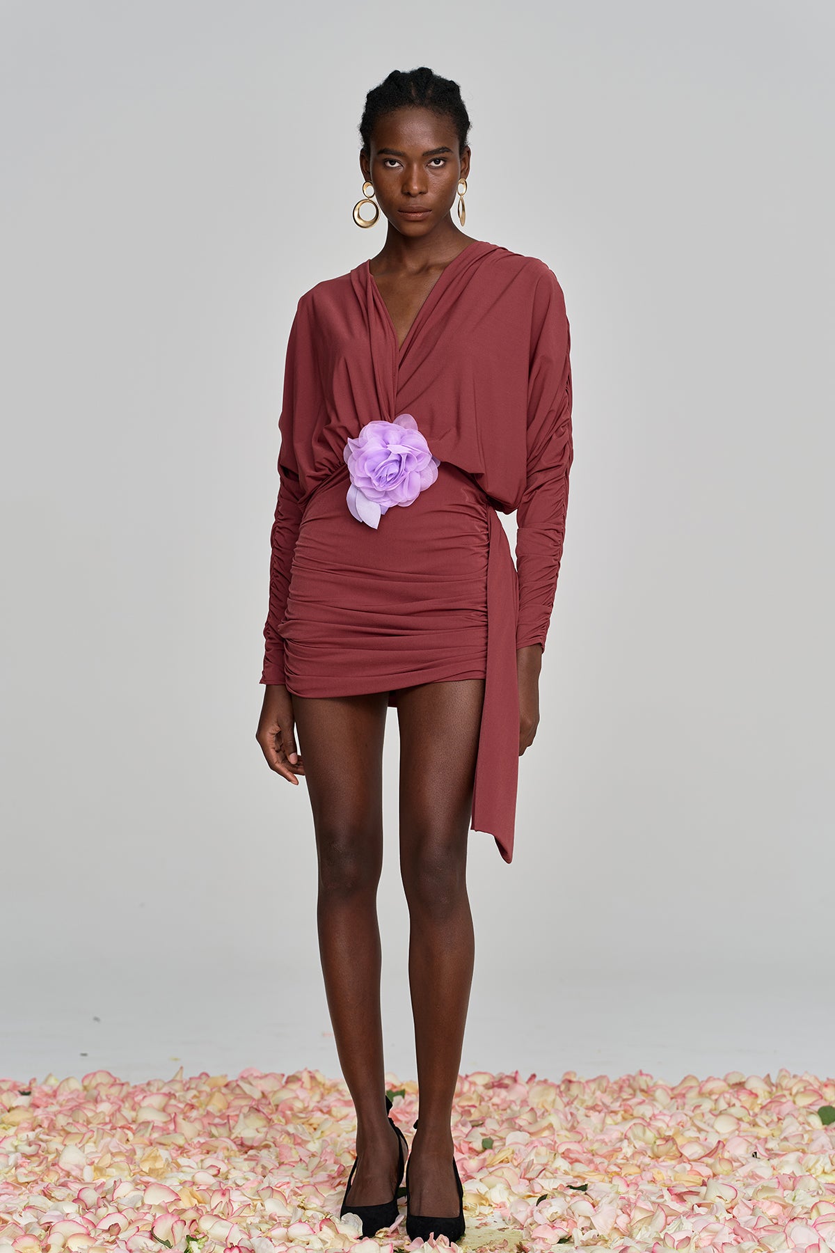 Almanzo Plunge Flower Cross Mini Dress