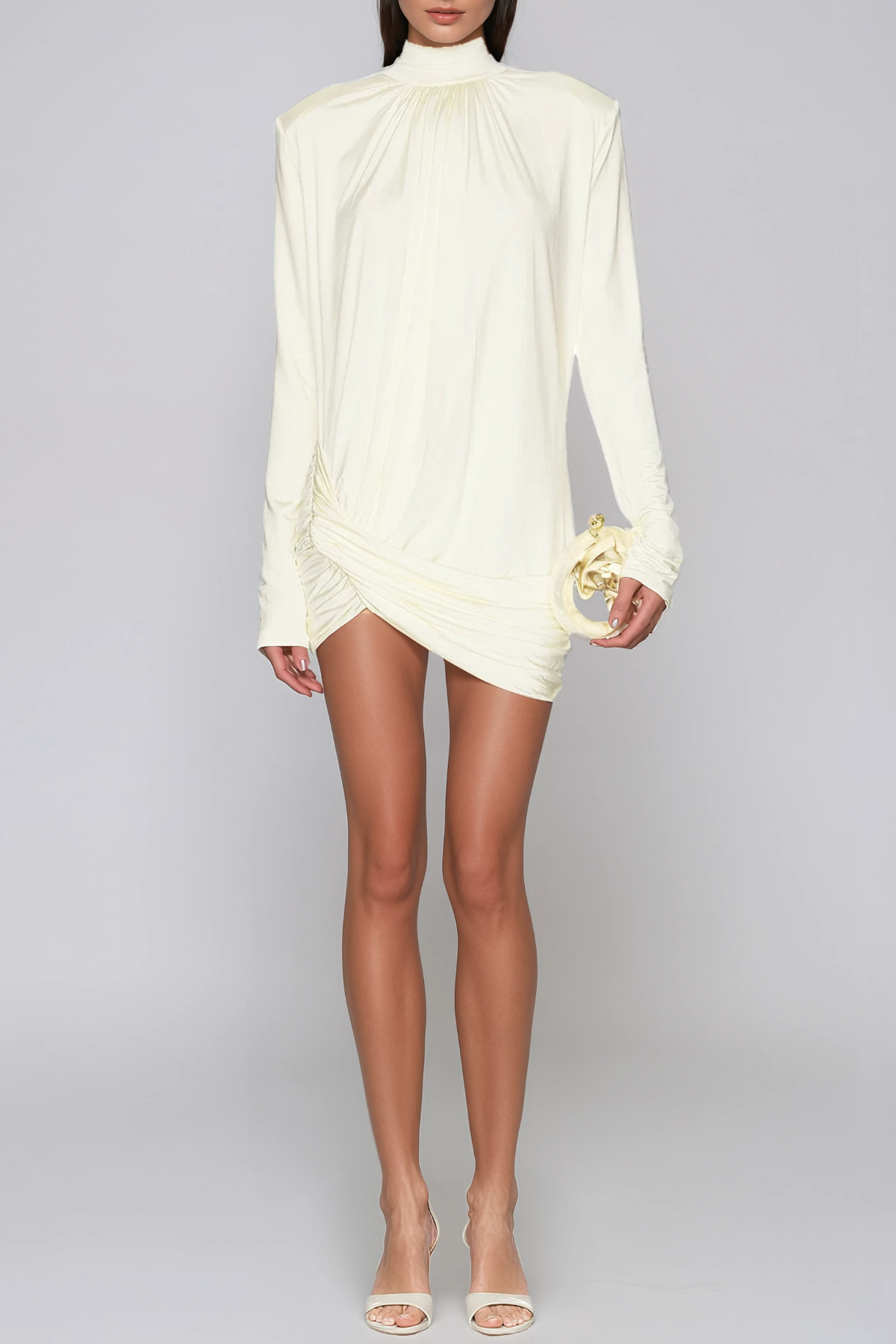Alphonsus Long Sleeve Ruch Asymmetric Mini Dress
