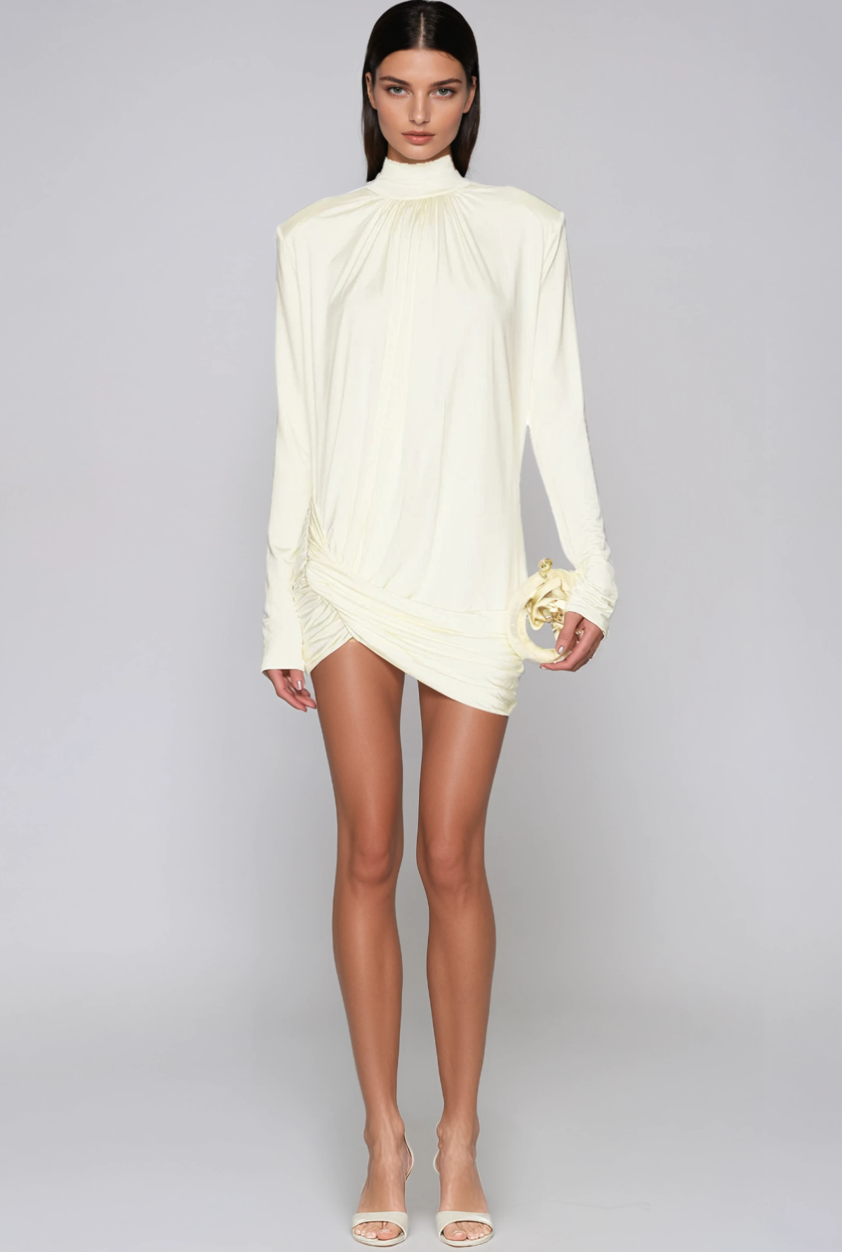 Alphonsus Long Sleeve Ruch Asymmetric Mini Dress