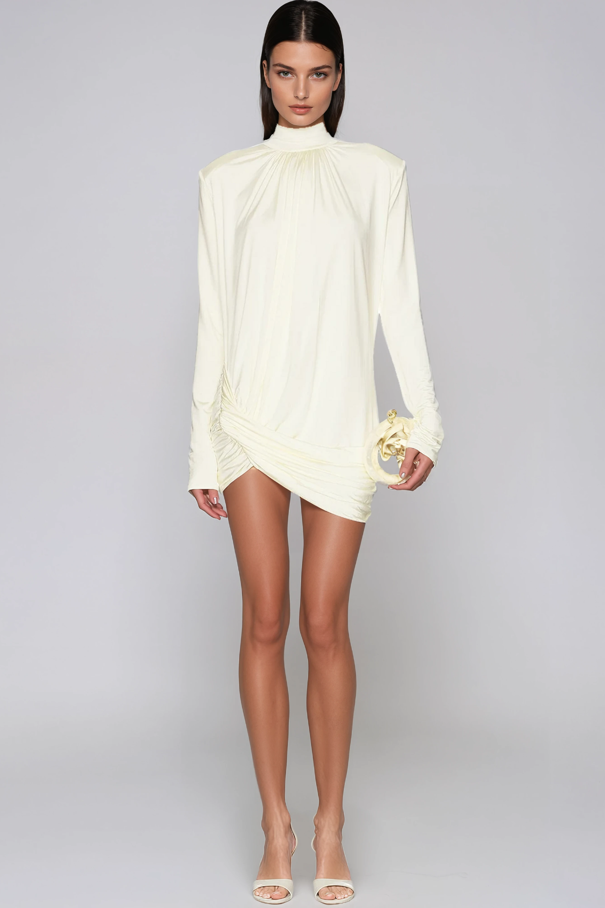 Alphonsus Long Sleeve Ruch Asymmetric Mini Dress
