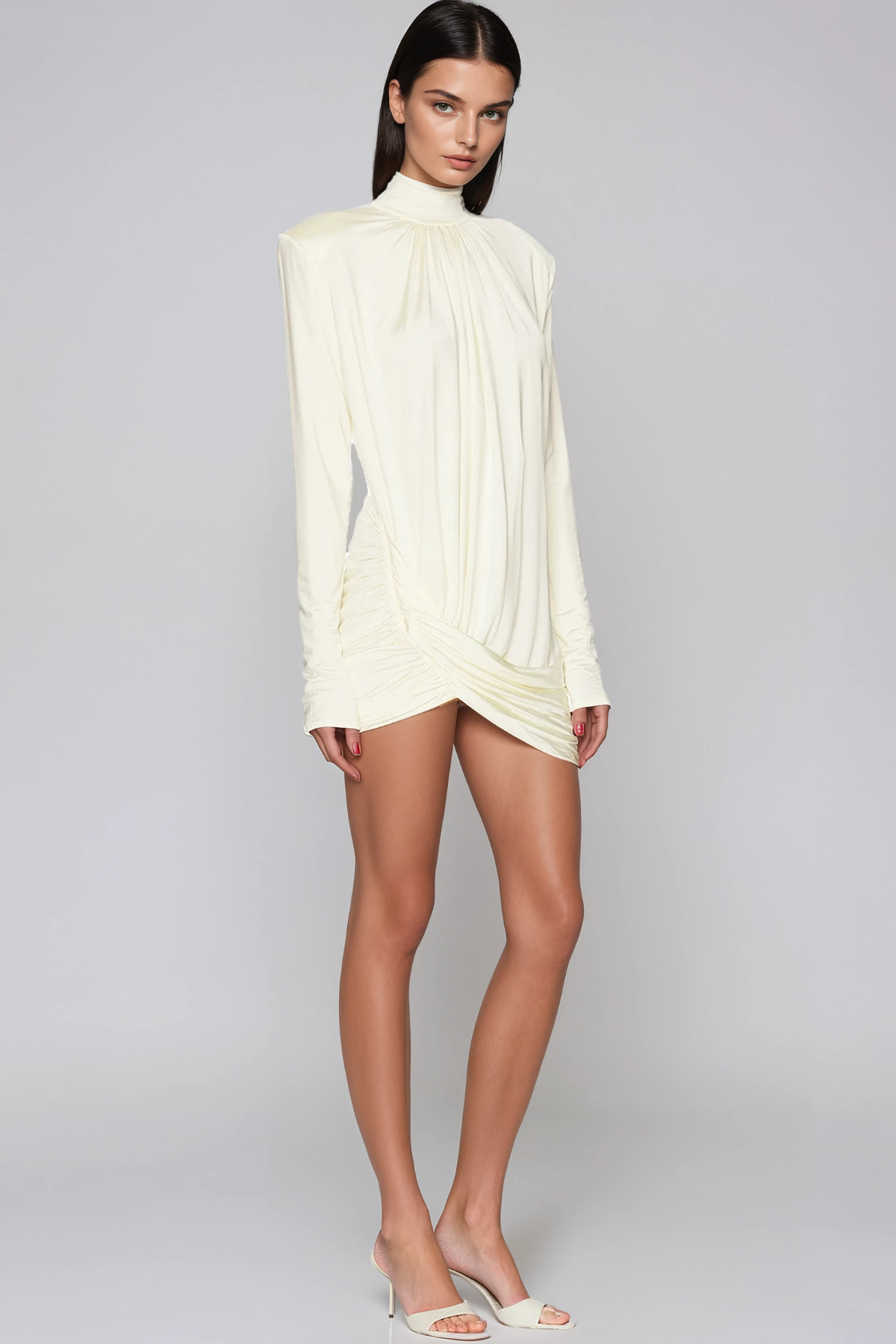 Alphonsus Long Sleeve Ruch Asymmetric Mini Dress