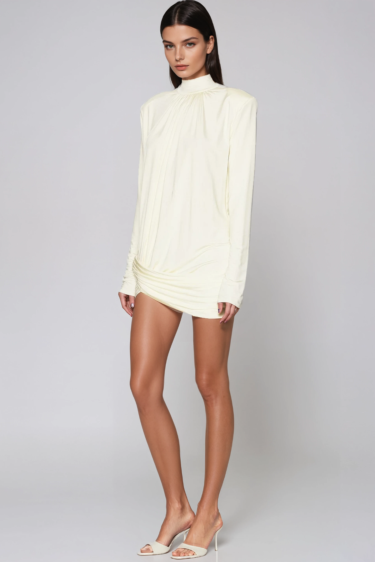 Alphonsus Long Sleeve Ruch Asymmetric Mini Dress