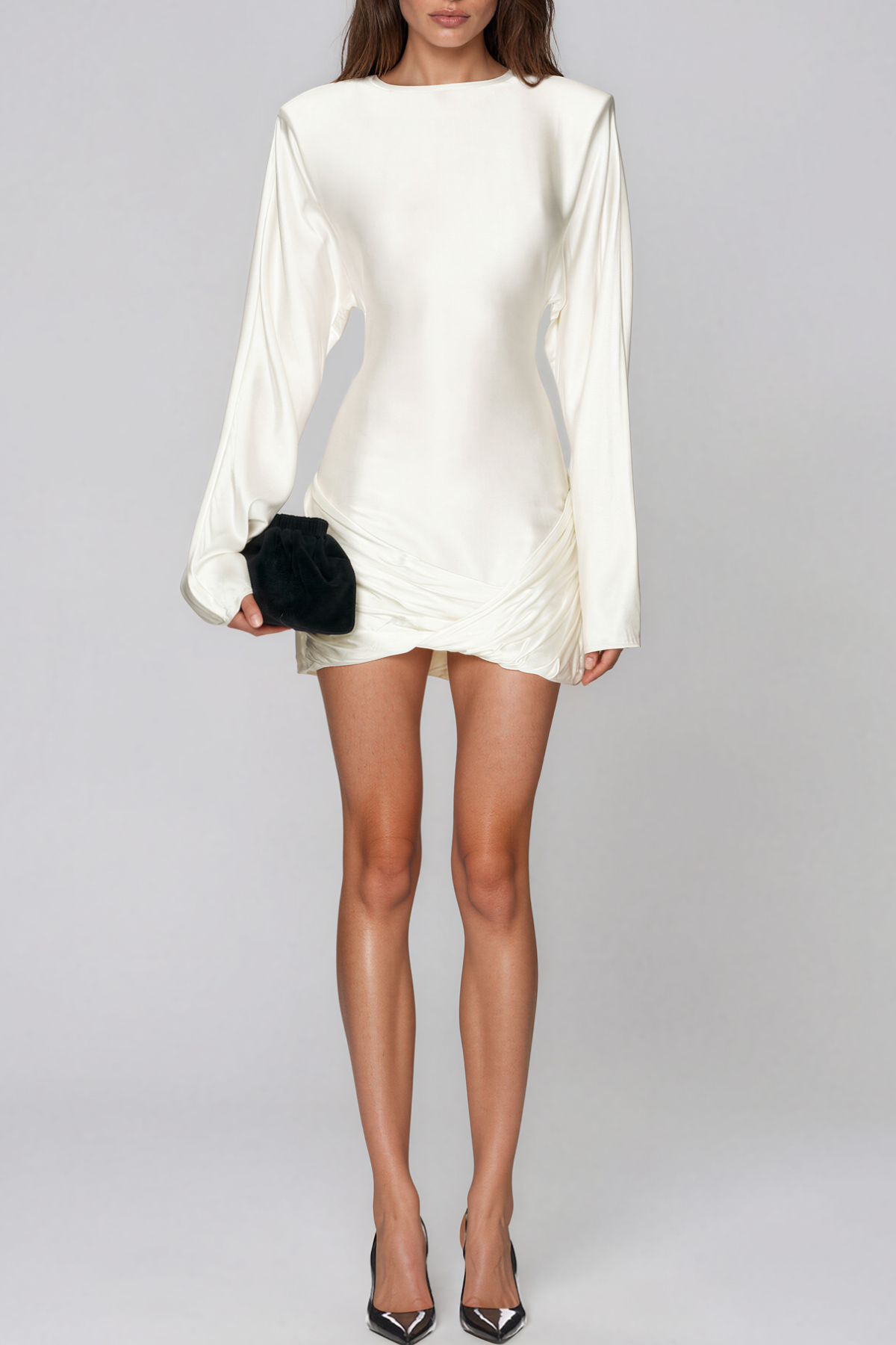 Alphonsus Long Sleeve Satin Ruch Mini Dress