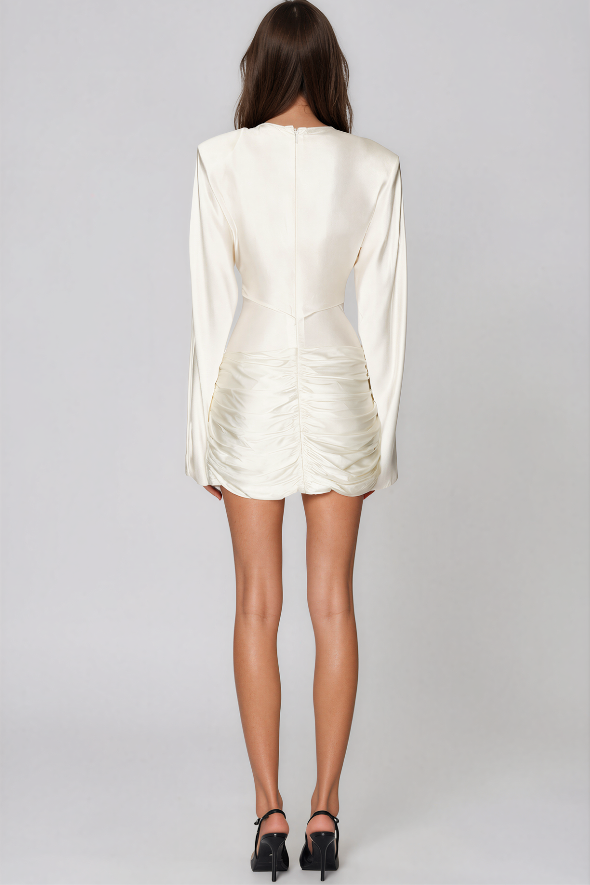 Alphonsus Long Sleeve Satin Ruch Mini Dress