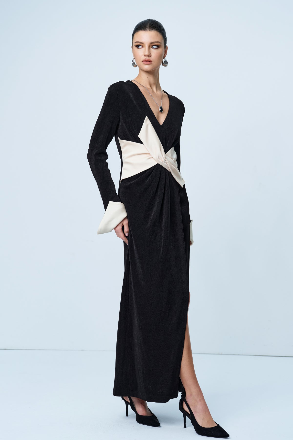 Alsatia Bow Plunge Split Maxi Dress