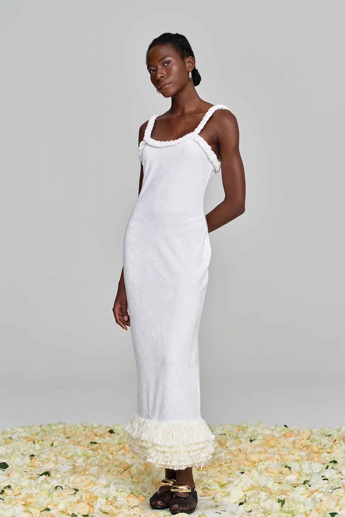 Alvis Bodycon Fringe Twist Knit Maxi Dress