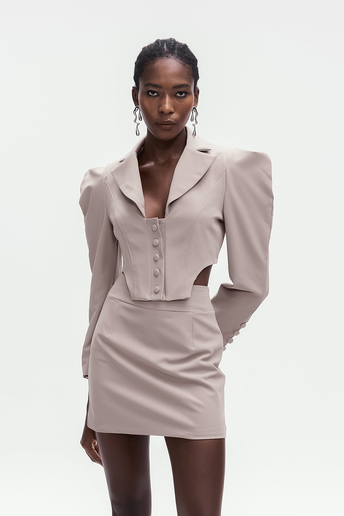 Alwin Button Plunge Bodycon Skirt Set