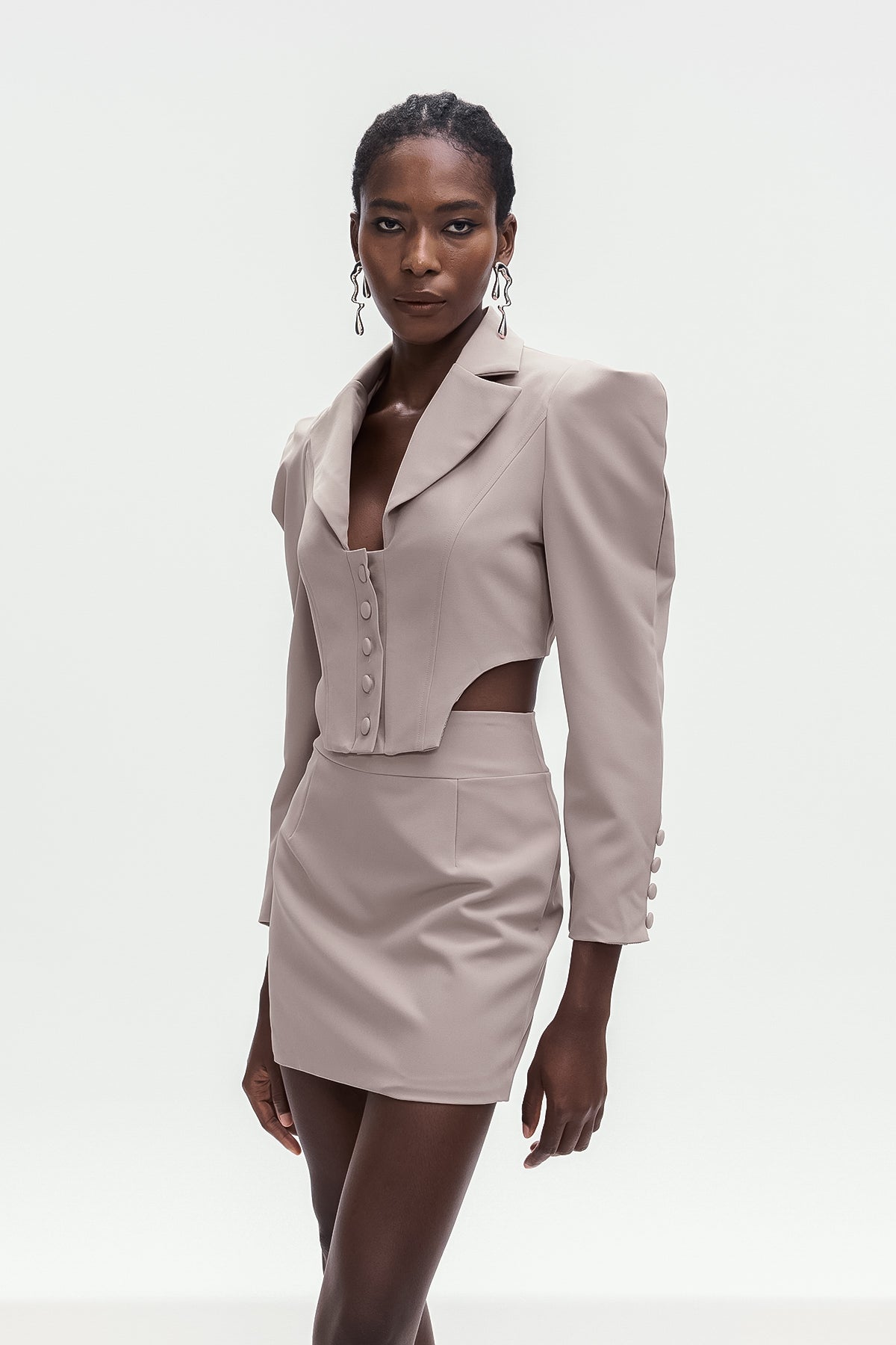 Alwin Button Plunge Bodycon Skirt Set