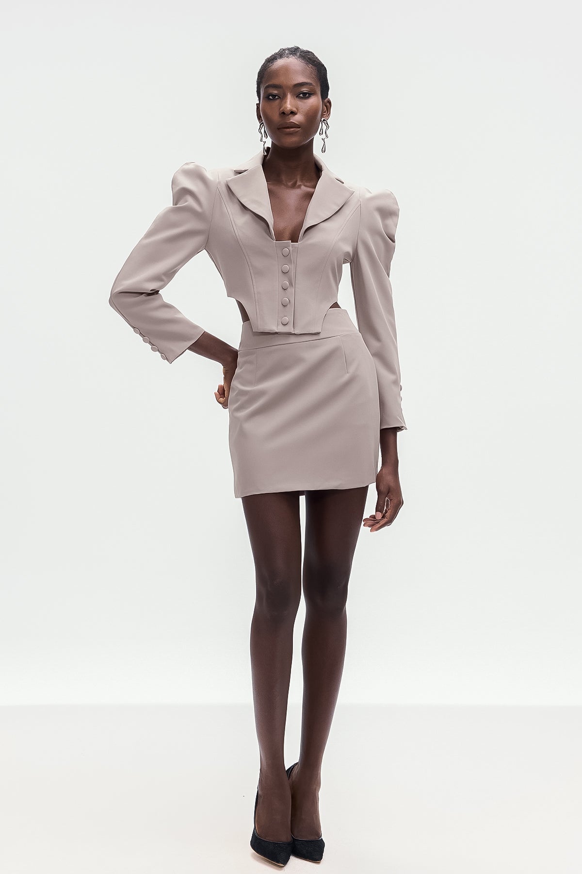 Alwin Button Plunge Bodycon Skirt Set