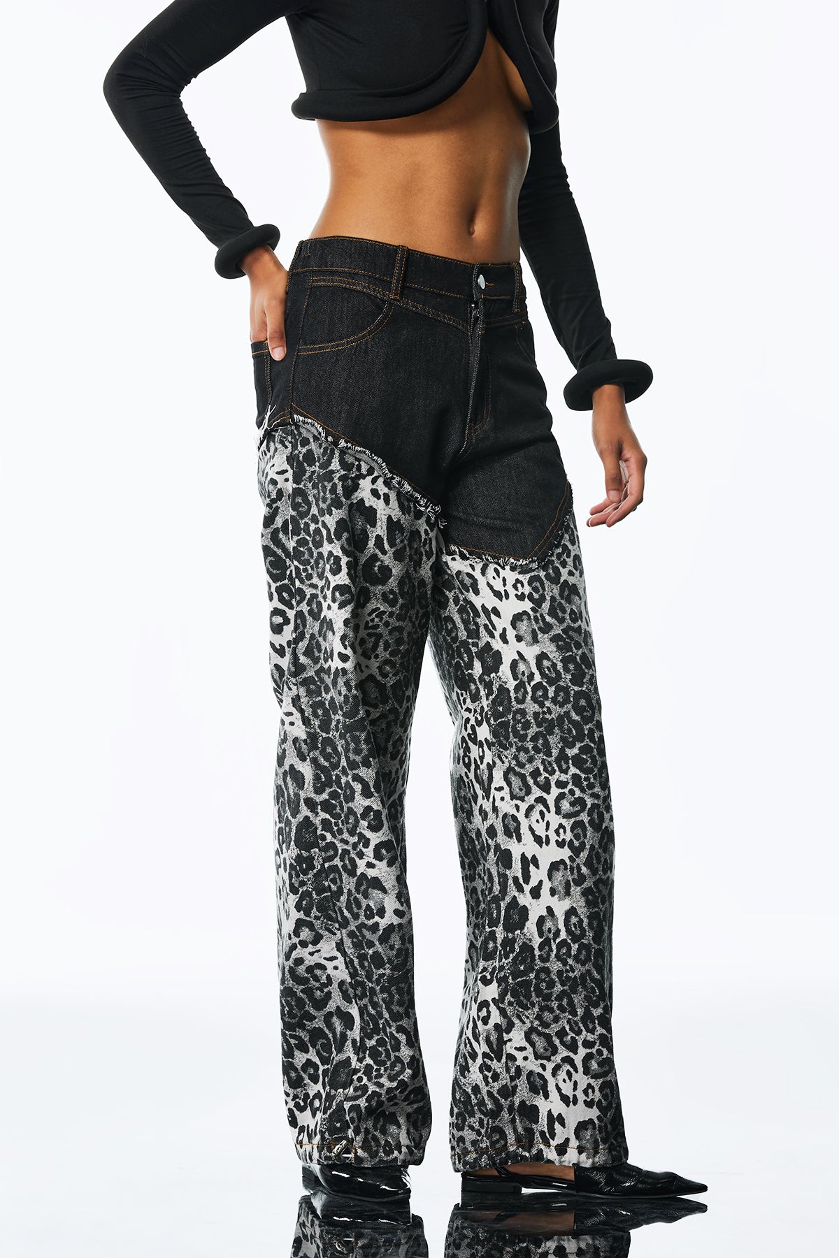 Amali Deconstruct Asymmetric Leopard Pants In Black