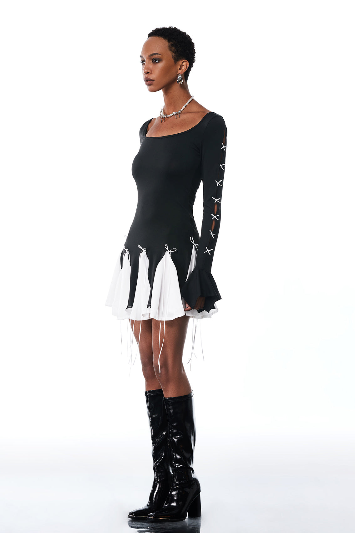 Amarante Bow Ruffle Fringe Mini Dress