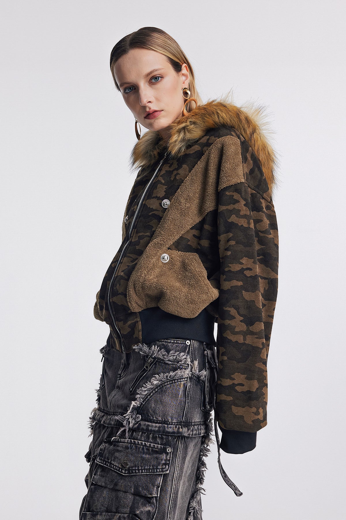 Ambler Camouflage Print Hooded Jacket In Brown