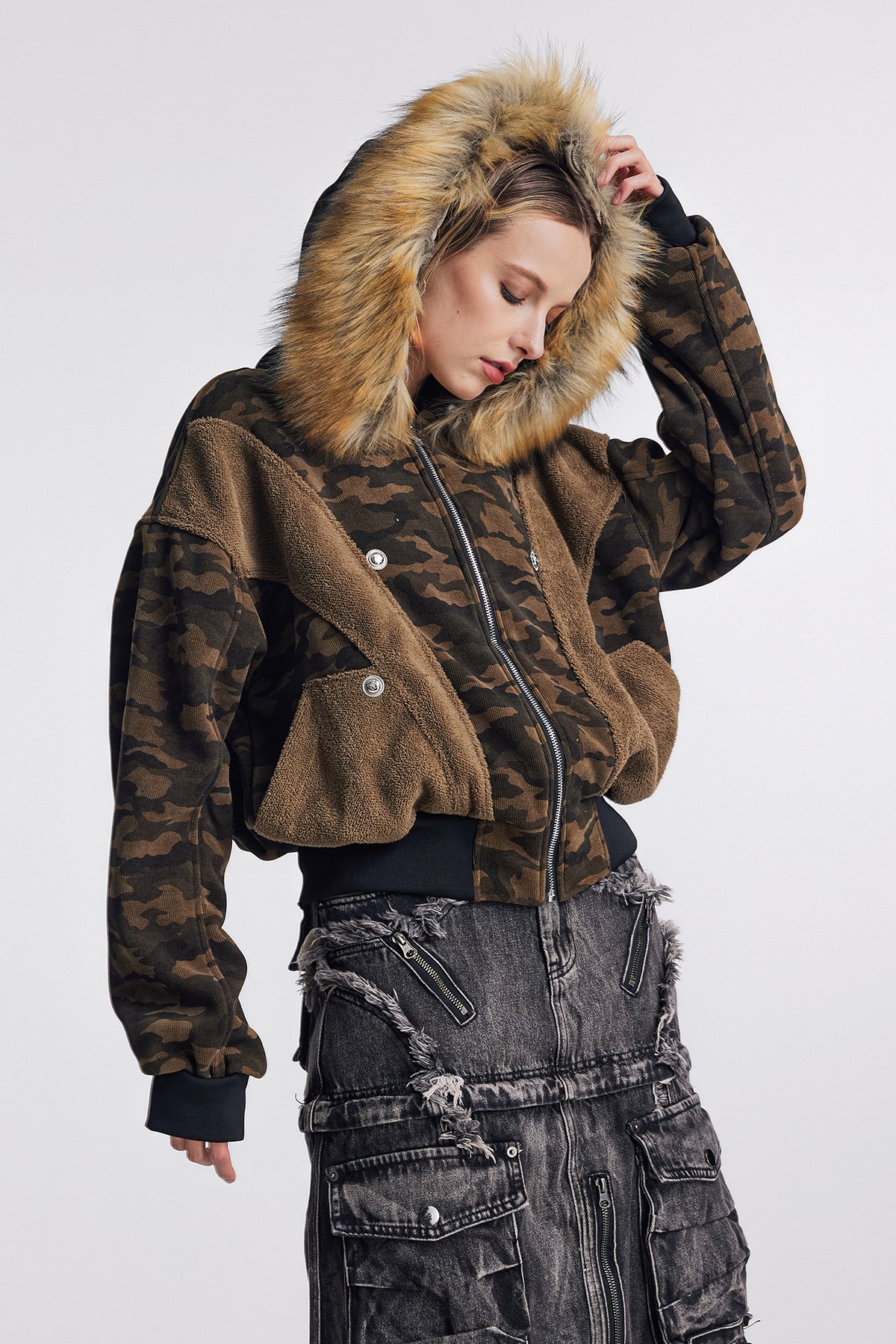 Ambler Camouflage Print Hooded Jacket In Brown