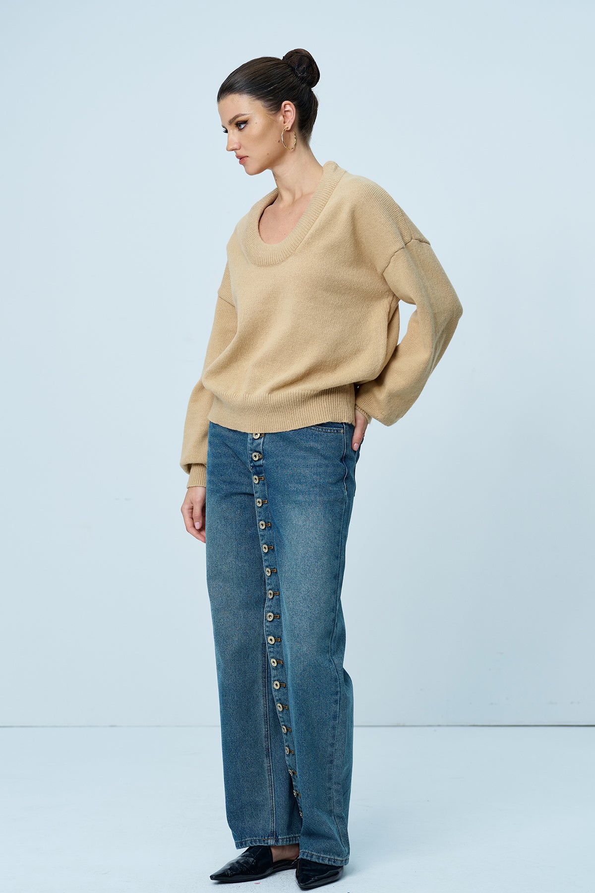 Ambra Plunge Long Sleeve Knit Top