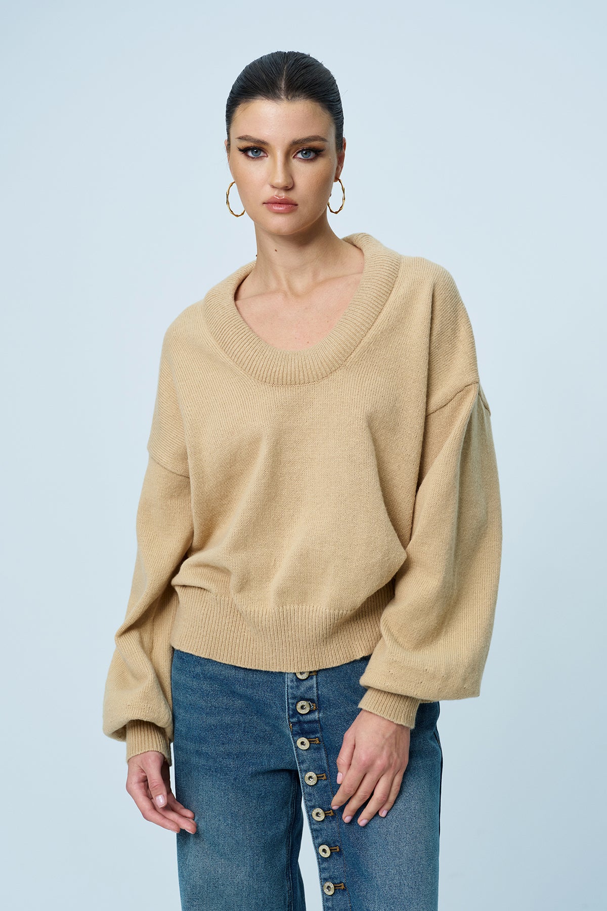 Ambra Plunge Long Sleeve Knit Top