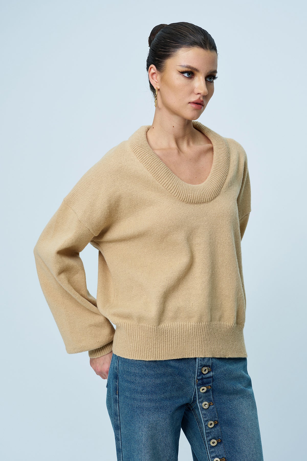 Ambra Plunge Long Sleeve Knit Top