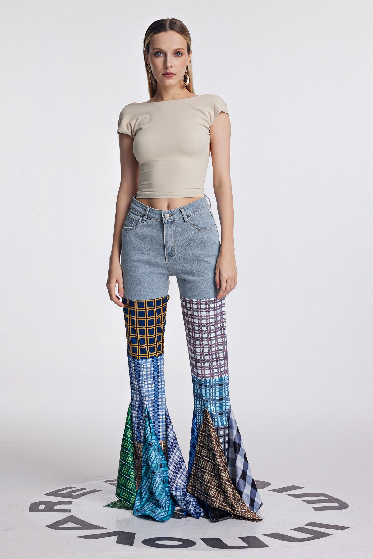 Amedeo Grid Ruffle Deconstruct Pants