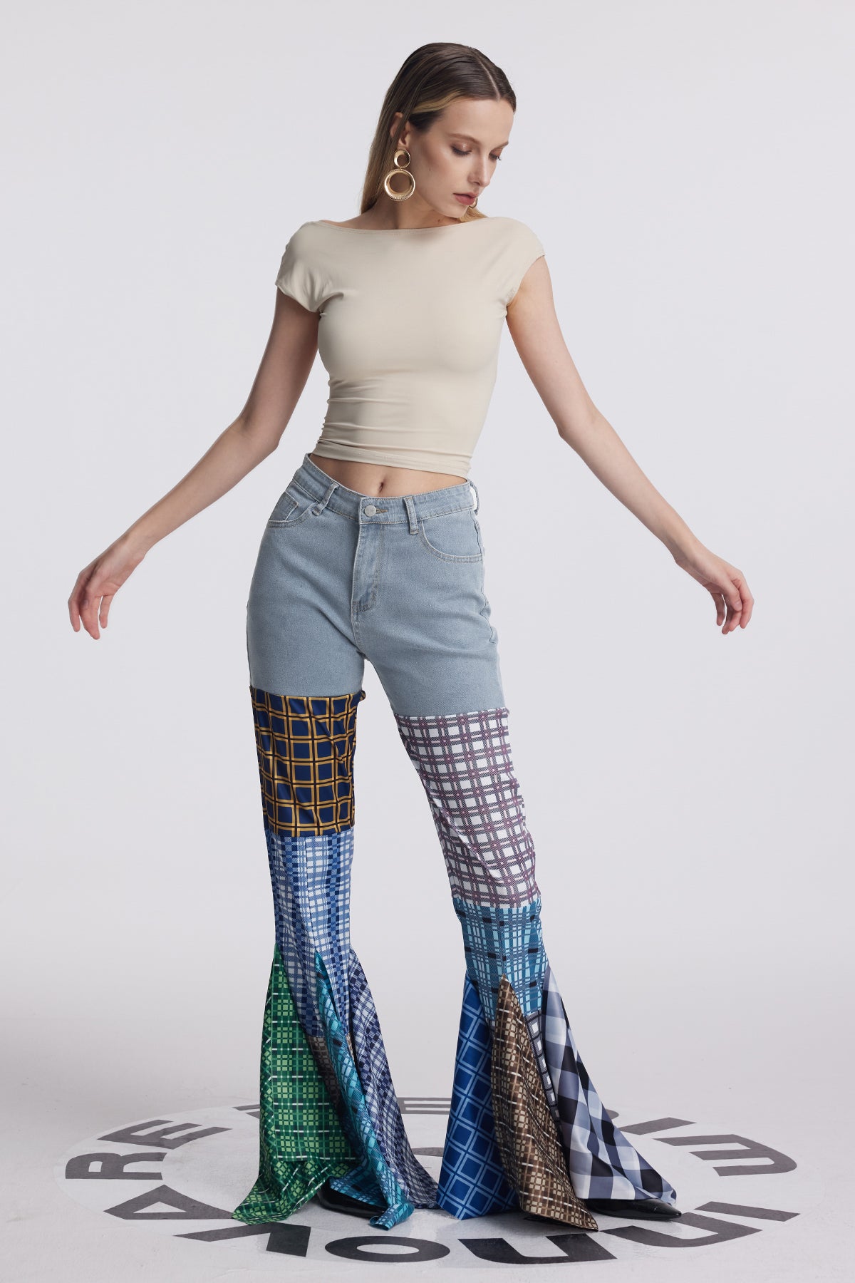 Amedeo Grid Ruffle Deconstruct Pants