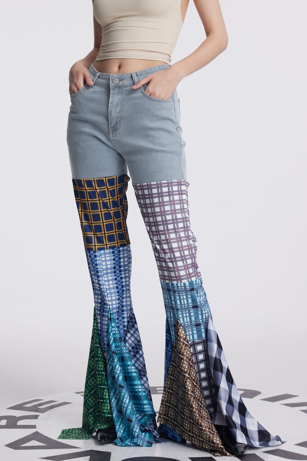 Amedeo Grid Ruffle Deconstruct Pants