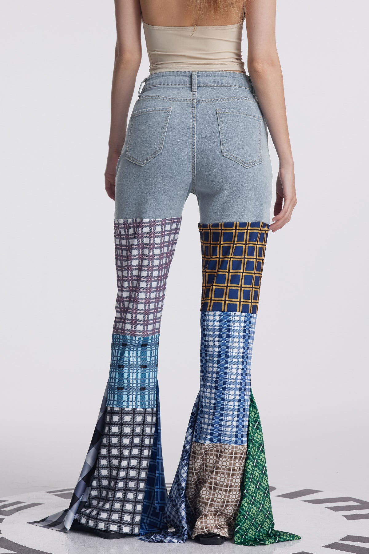 Amedeo Grid Ruffle Deconstruct Pants