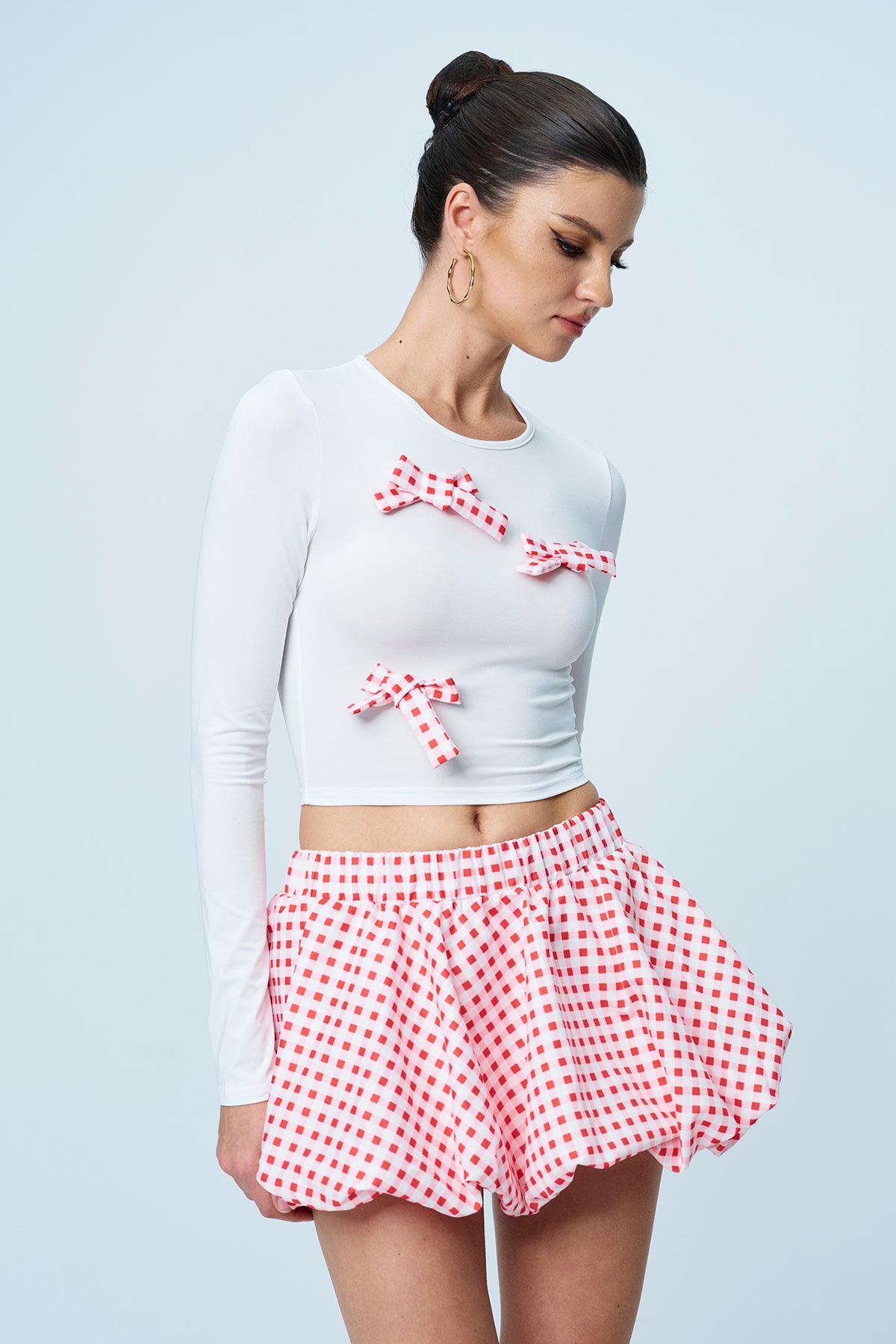 Amhlaoibh Grid Bow Ruffle Skirt Set In Red