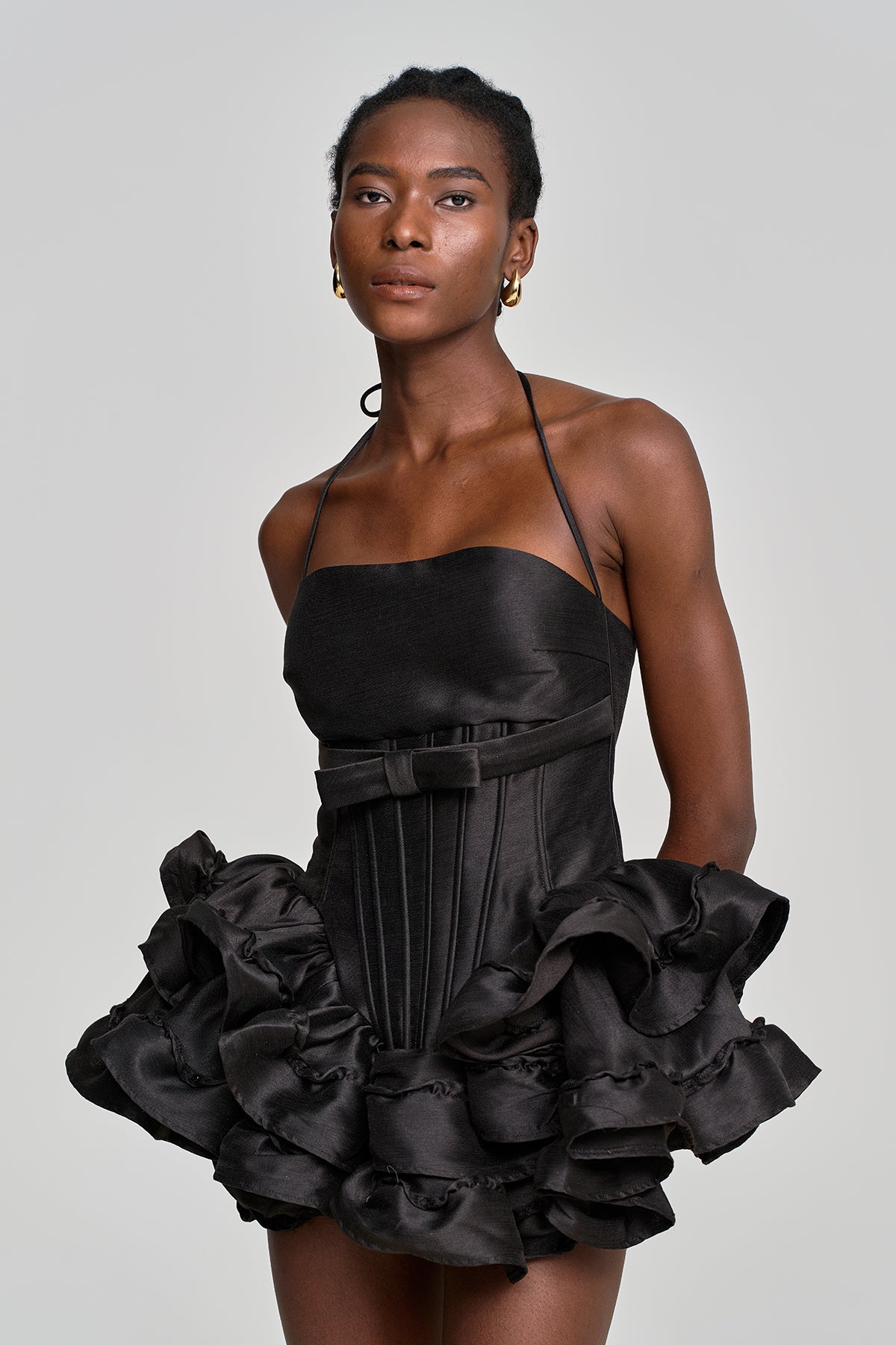 Amiela Corset Lace Up Ruffle Mini Dress