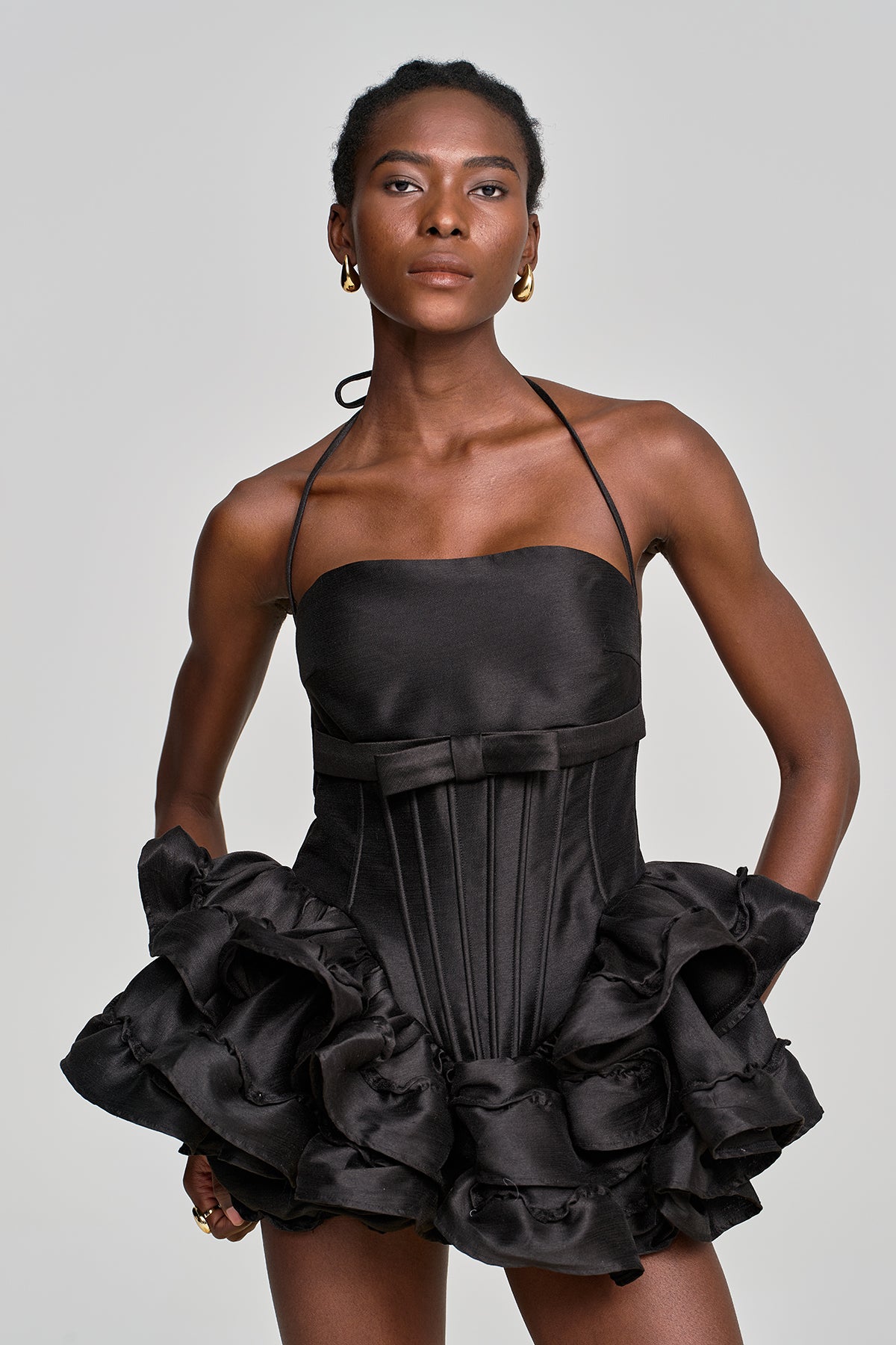 Amiela Corset Lace Up Ruffle Mini Dress