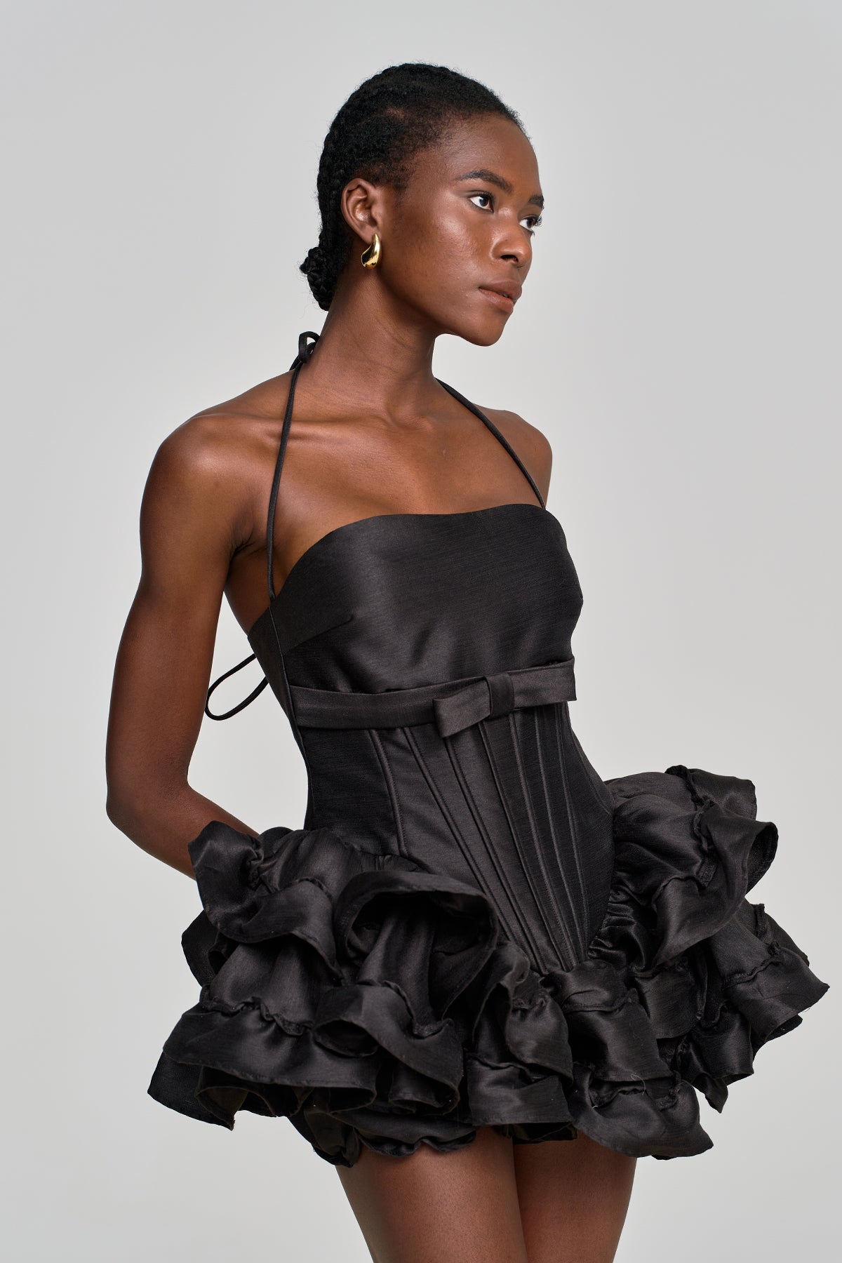 Amiela Corset Lace Up Ruffle Mini Dress