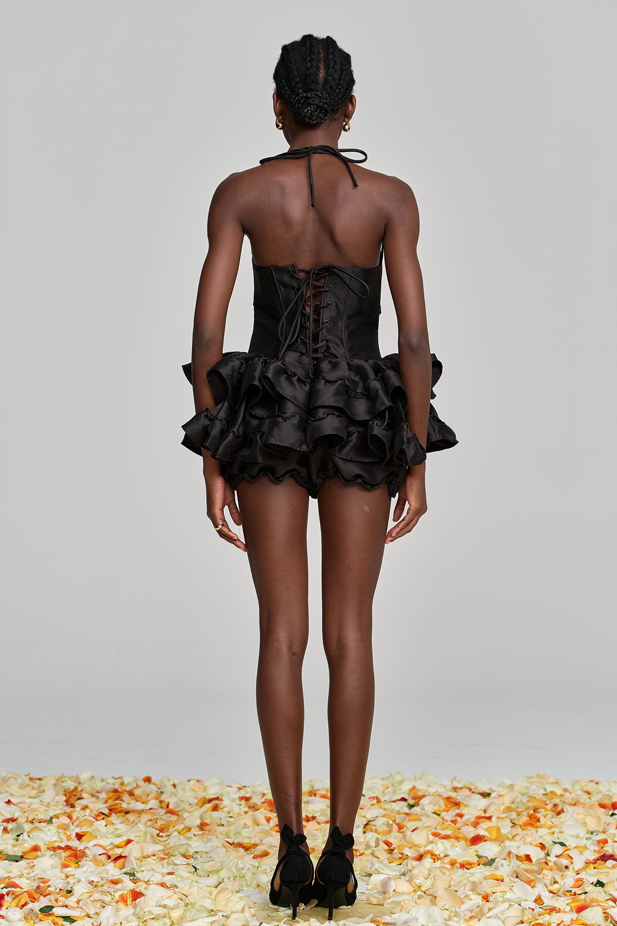 Amiela Corset Lace Up Ruffle Mini Dress