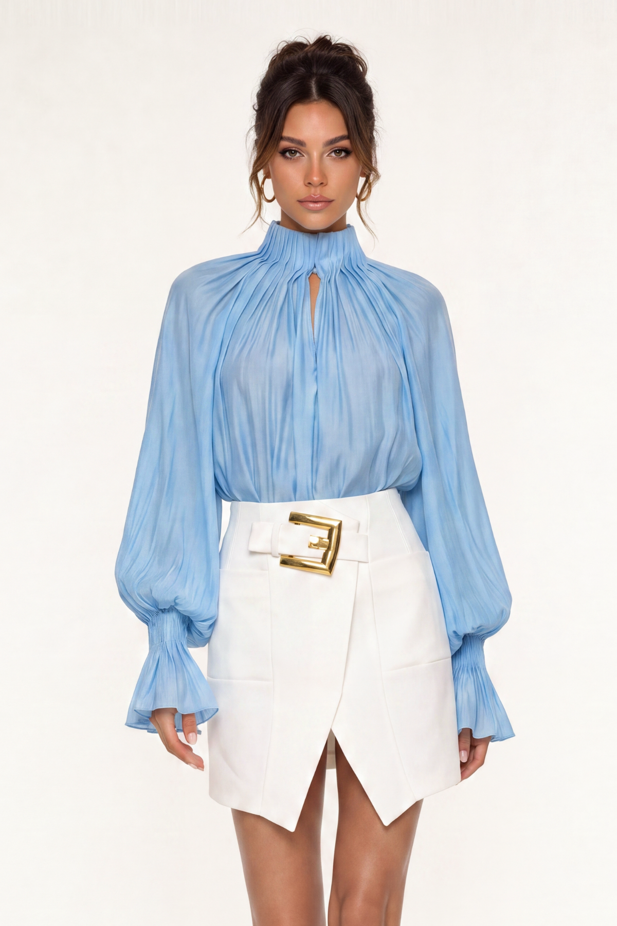 Aminah Balloon Sleeve Draped Skirt Set