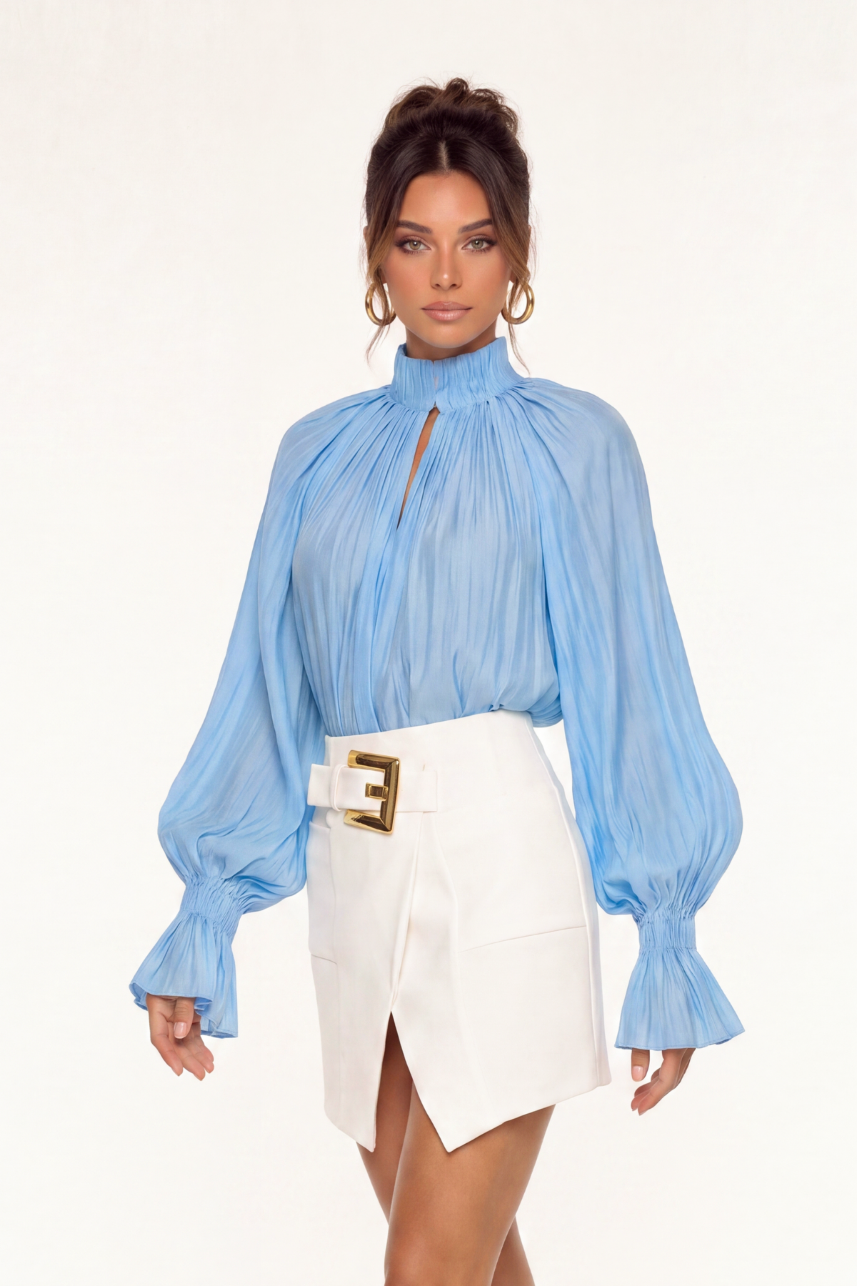 Aminah Balloon Sleeve Draped Skirt Set