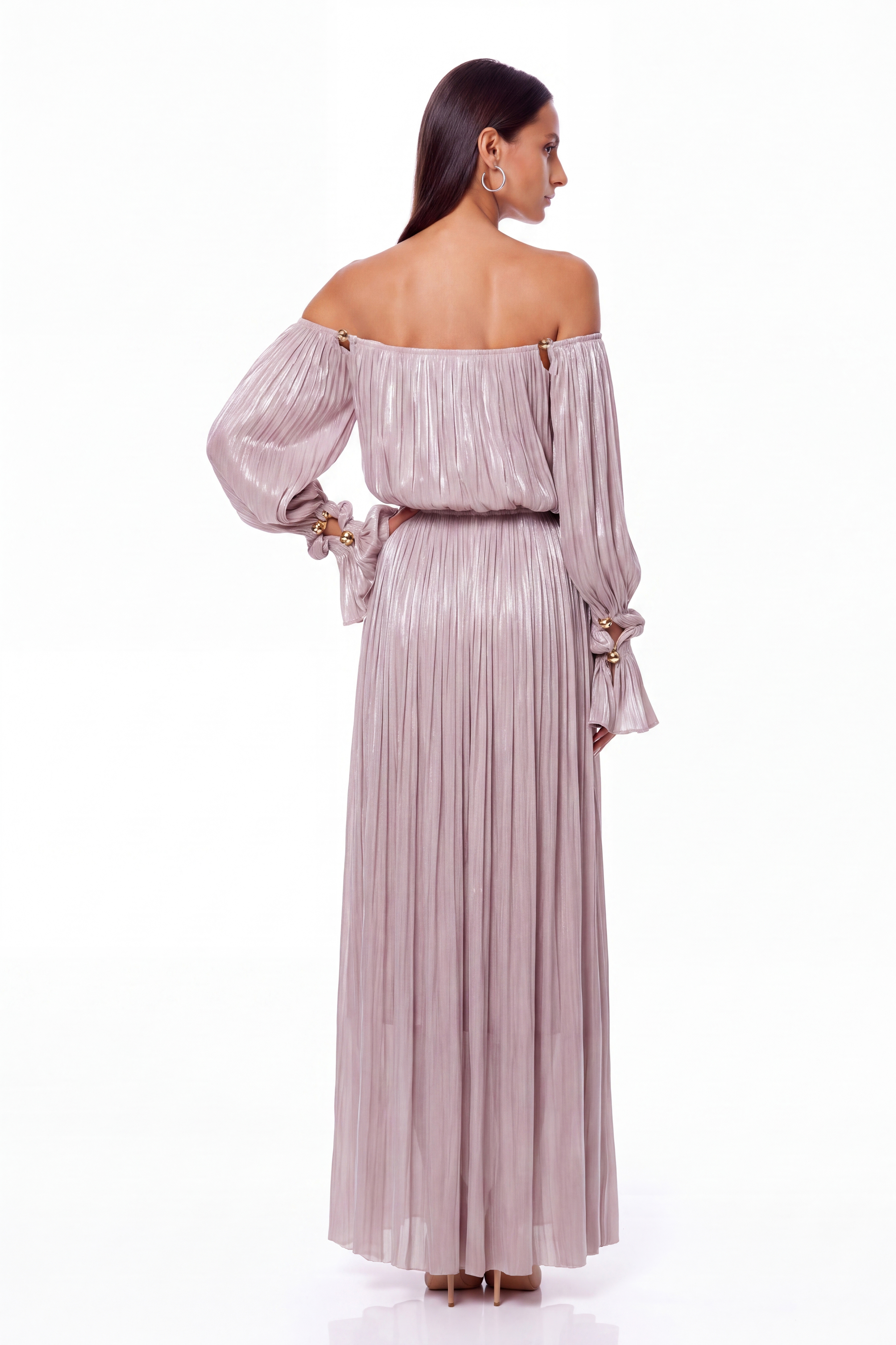 Aminah Off Shoulder Draped Glitter Maxi Dress