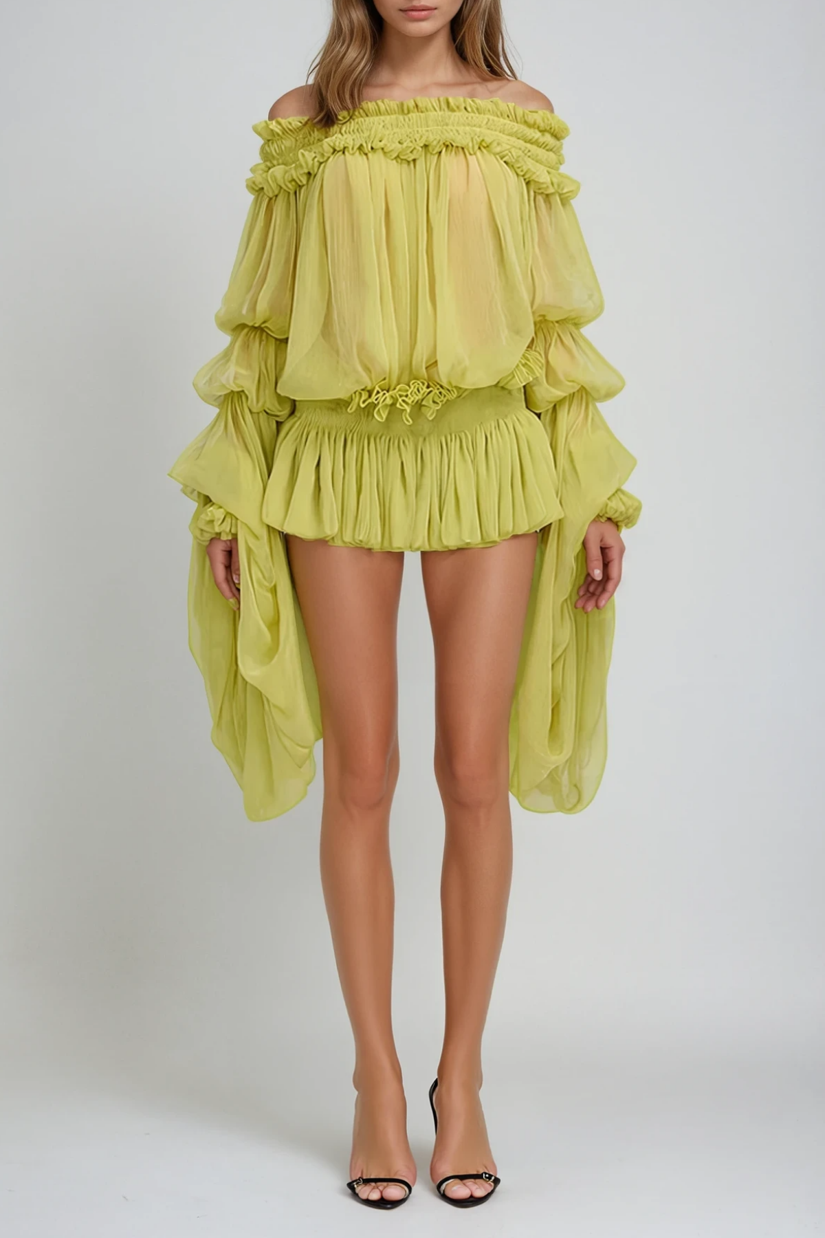 Aminah Balloon Sleeve Ruch Mini Dress