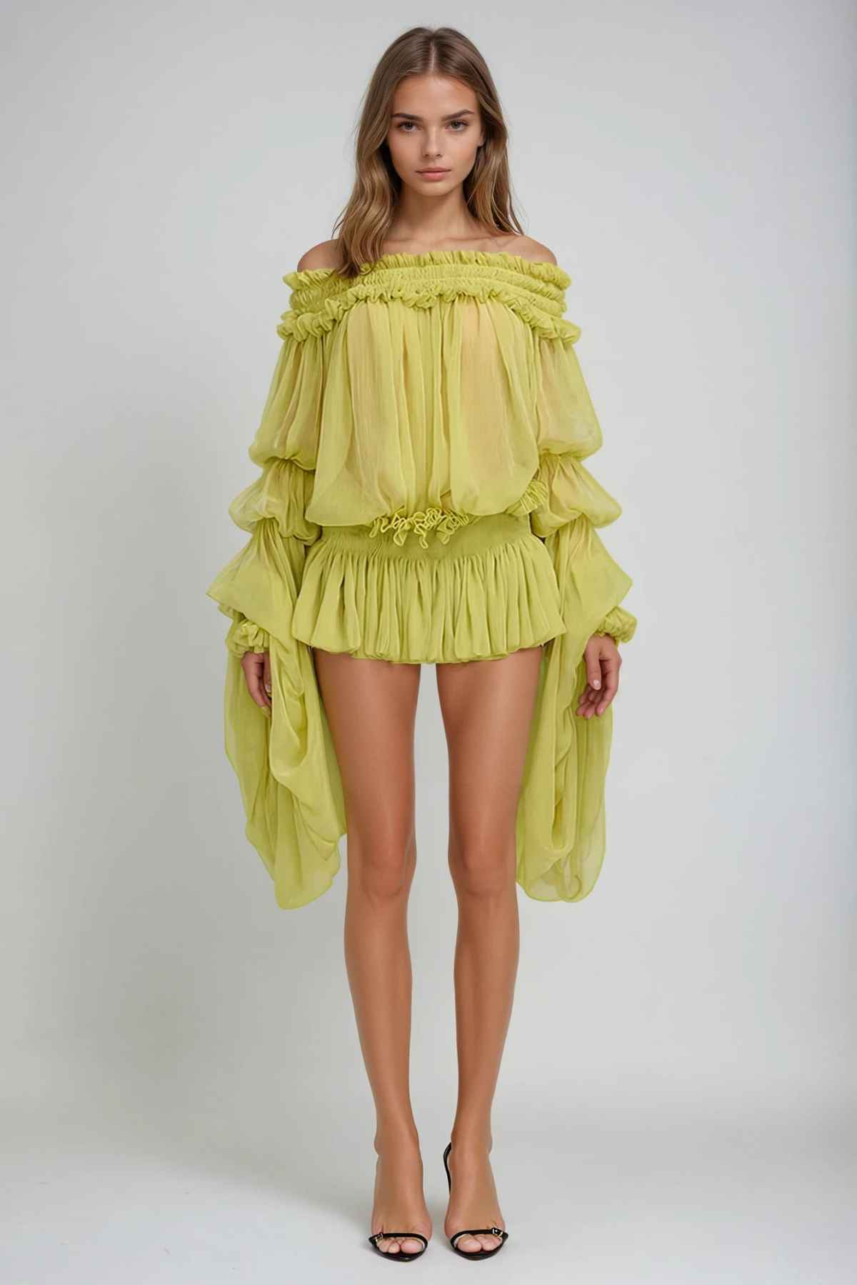 Aminah Balloon Sleeve Ruch Mini Dress