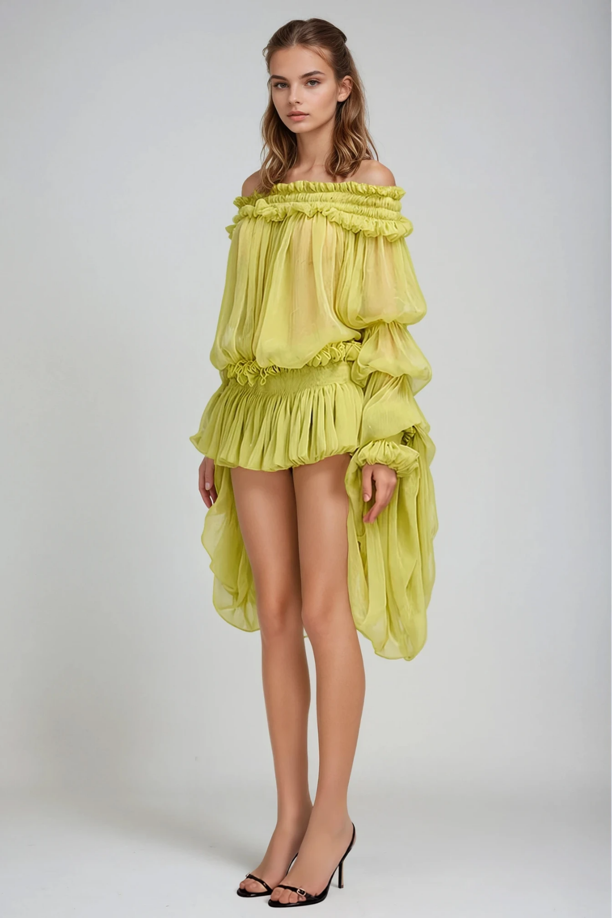 Aminah Balloon Sleeve Ruch Mini Dress