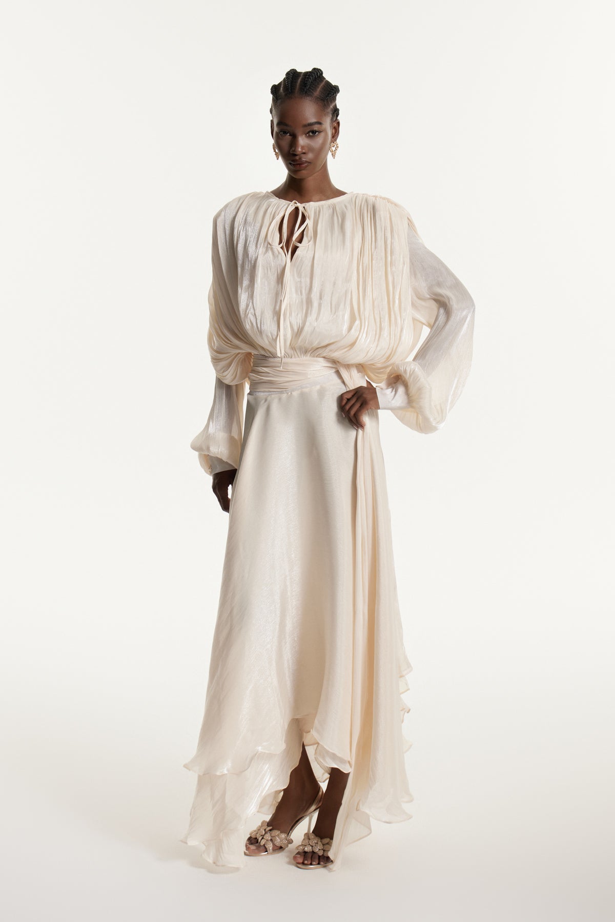 Aminah Balloon Sleeve Ruch Ruffle Maxi Dress